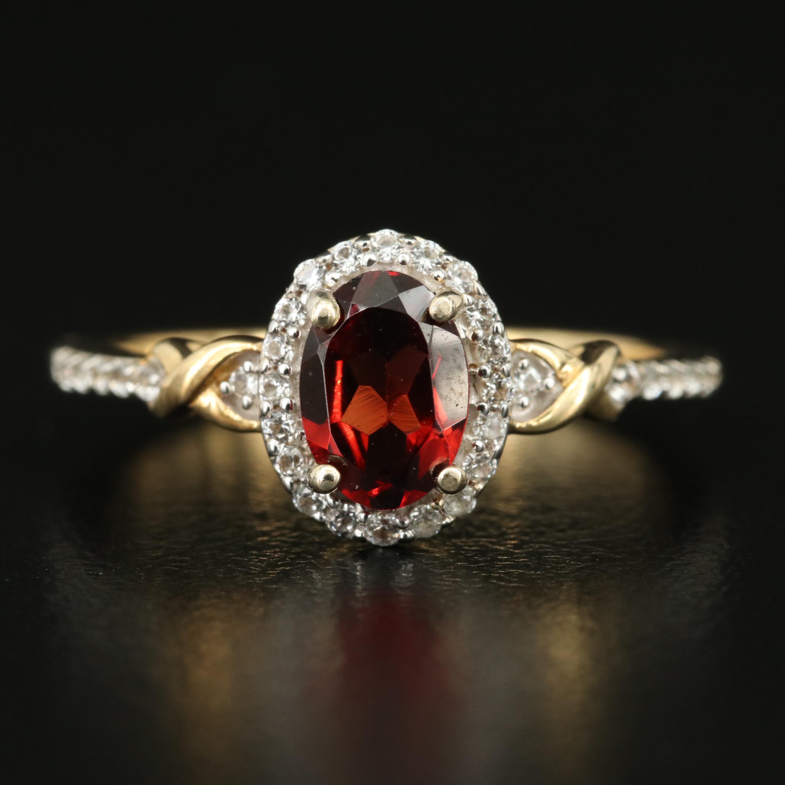 Sterling Garnet and White Sapphire Ring