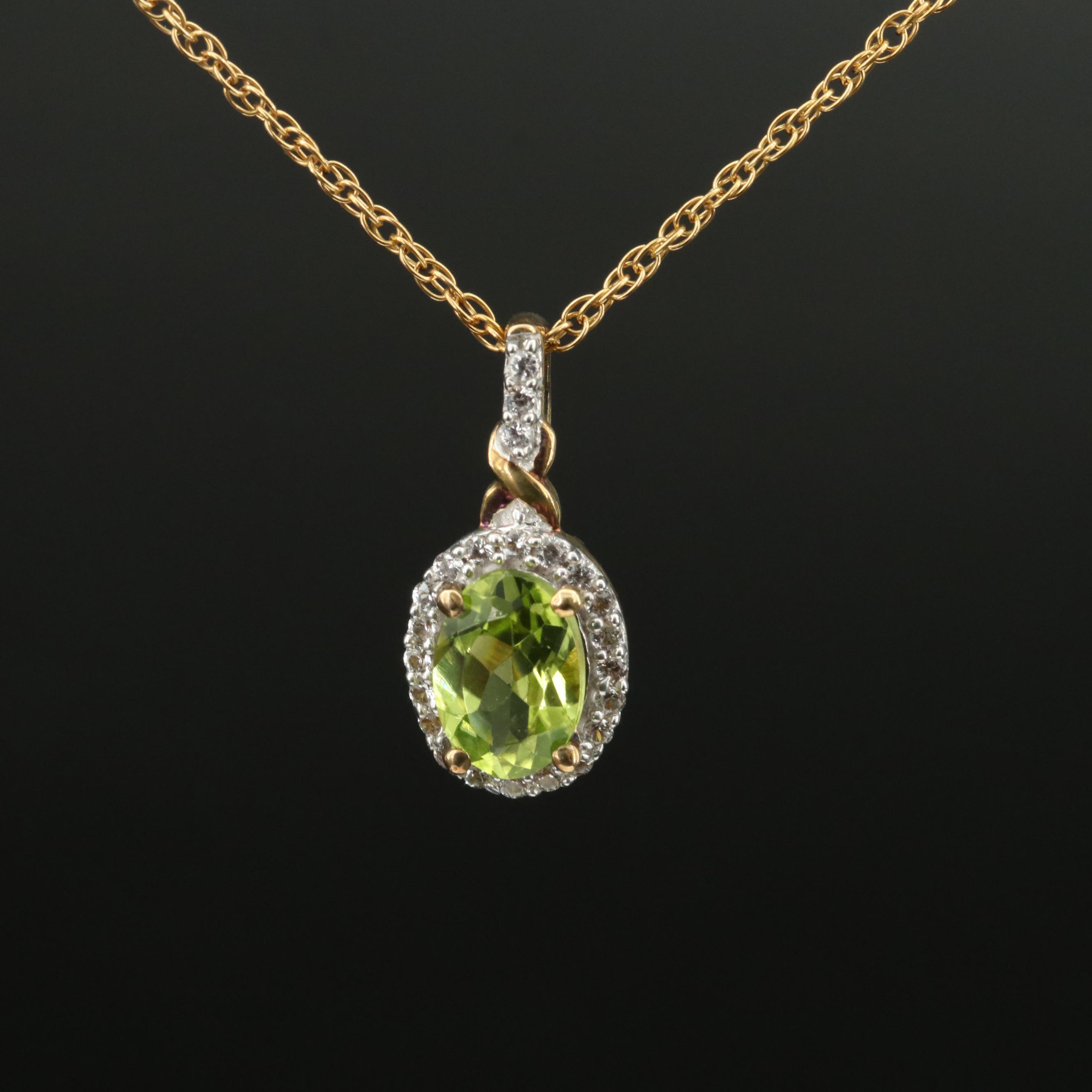 Sterling Peridot and White Sapphire Pendant Necklace