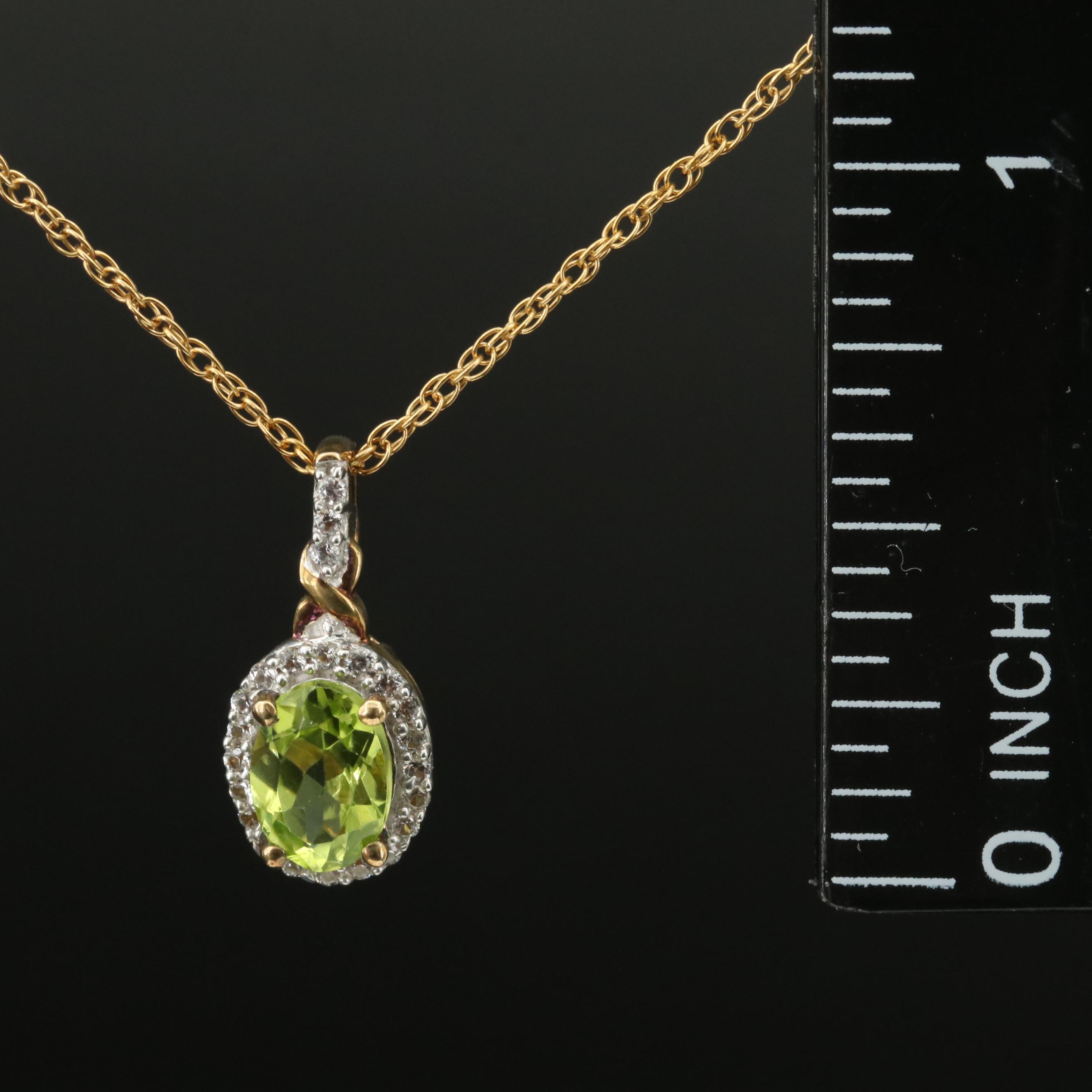 Sterling Peridot and White Sapphire Pendant Necklace