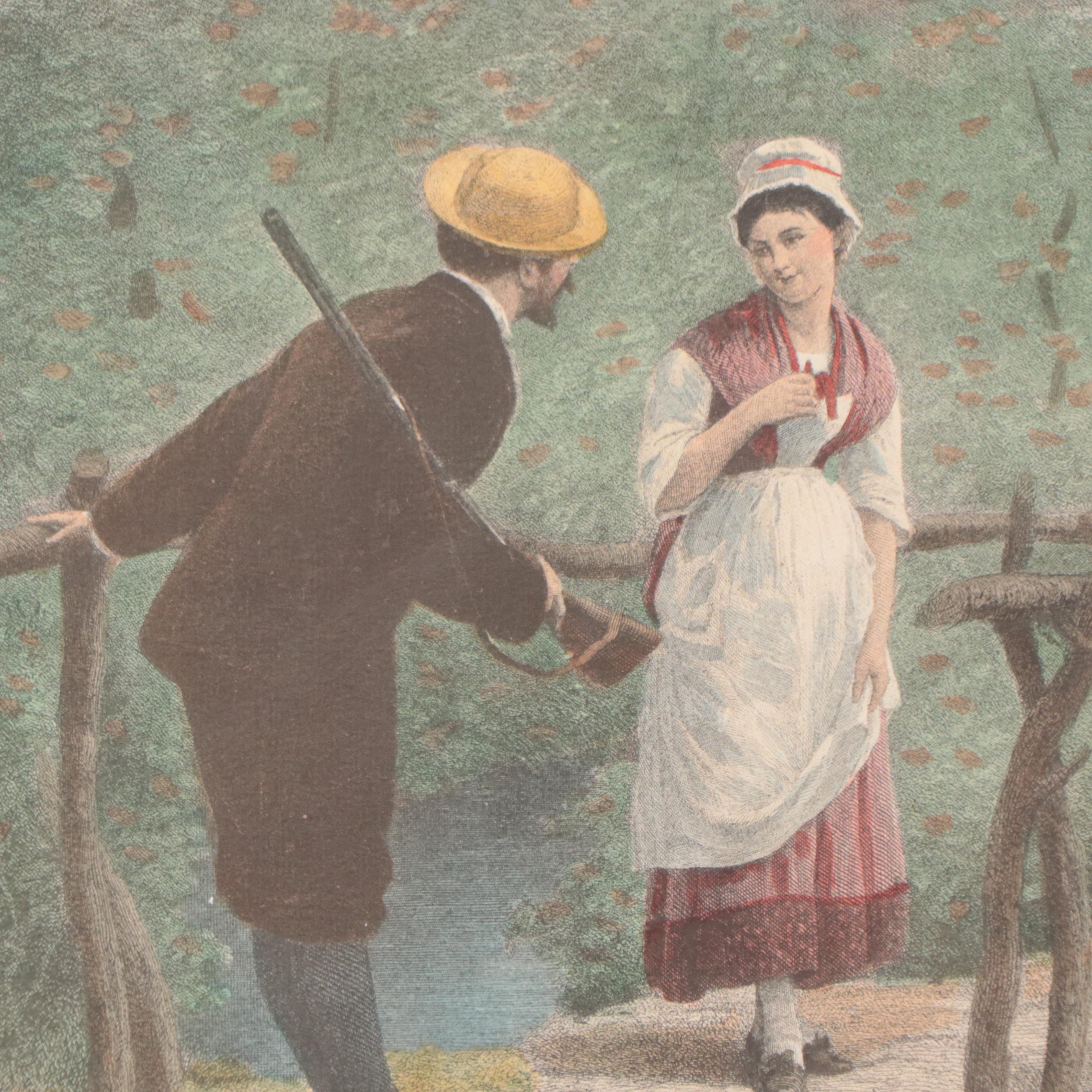 Hand-Colored Halftone After Edmond RuDaux "The Encounter"