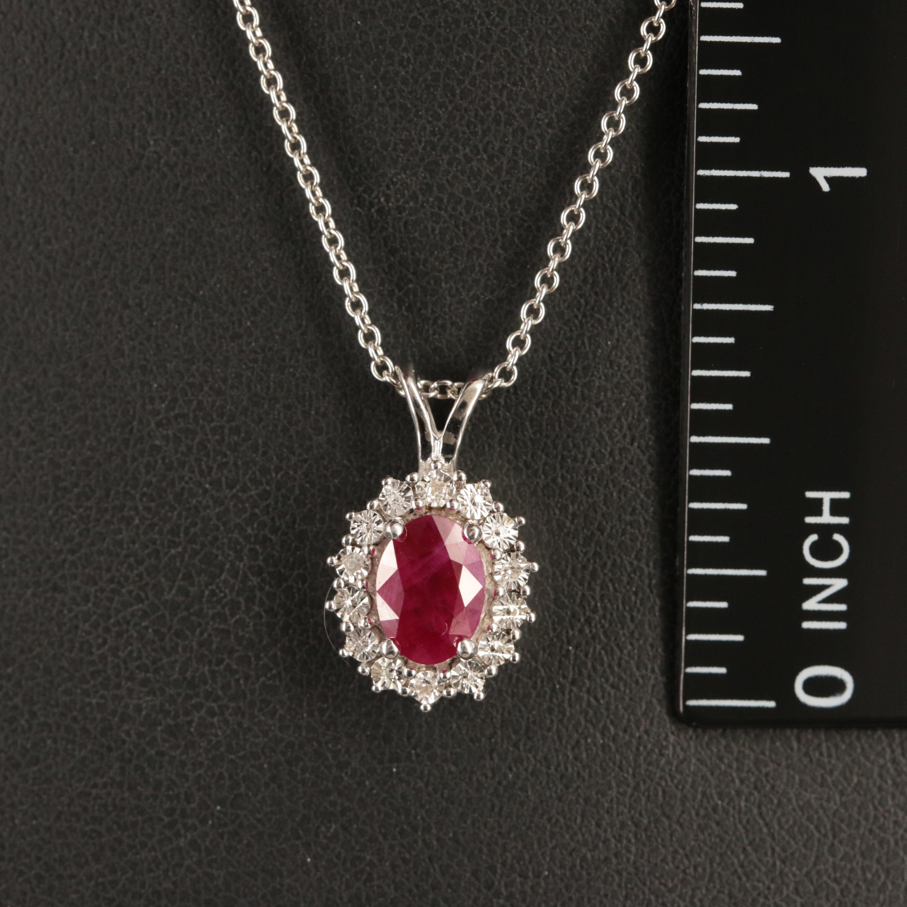 Sterling Ruby and Diamond Pendant Necklace