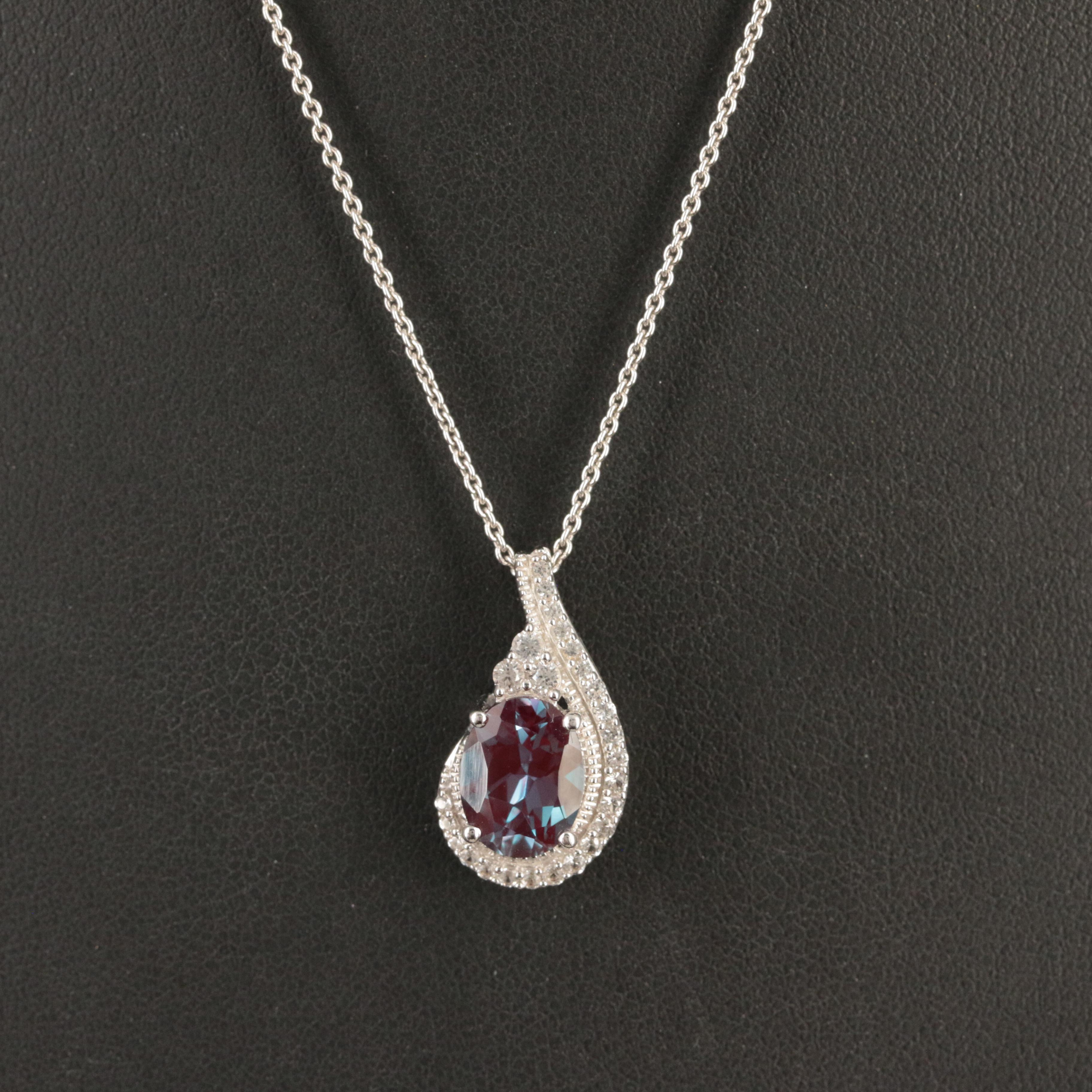 Sterling Color Change Sapphire and White Sapphire Pendant Necklace