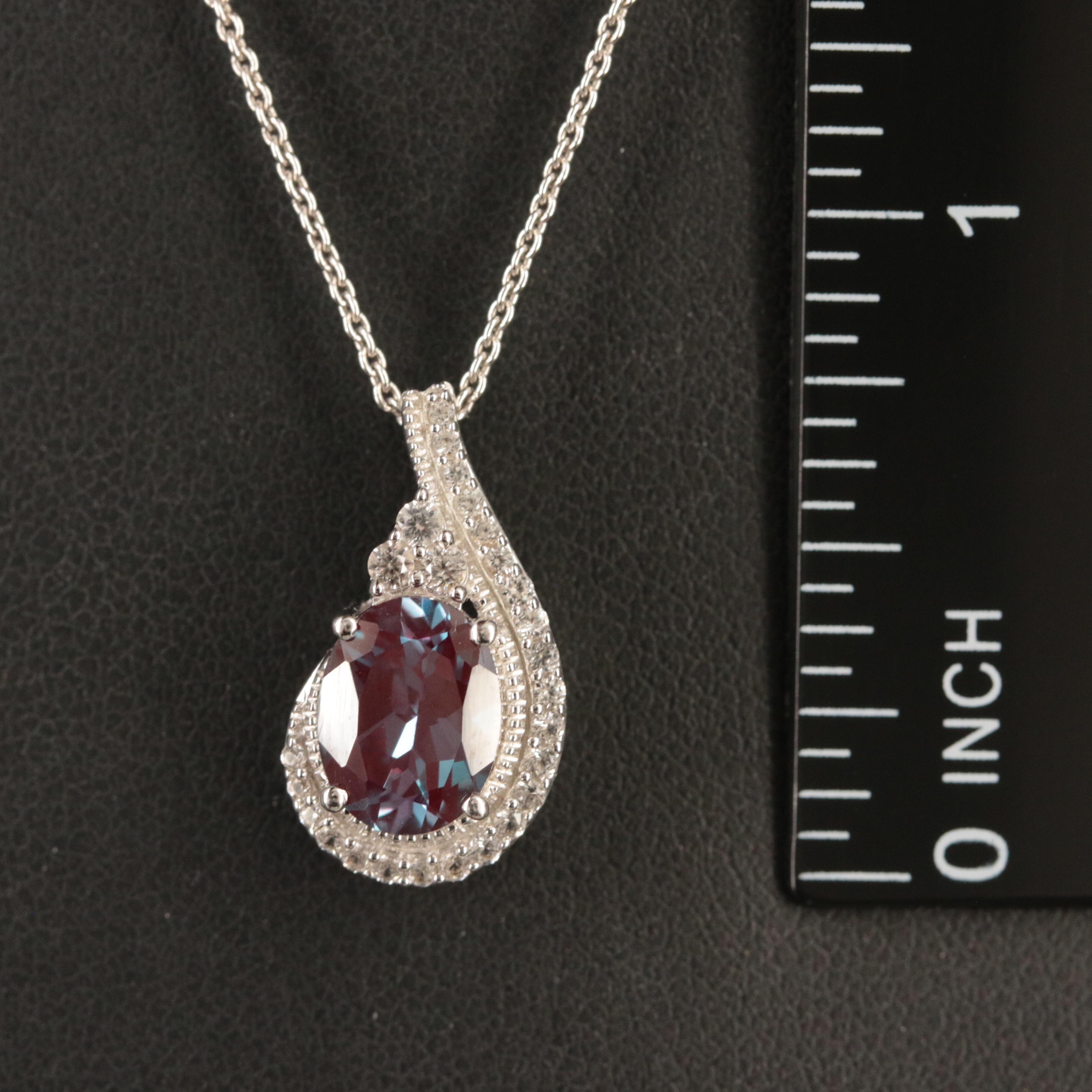 Sterling Color Change Sapphire and White Sapphire Pendant Necklace