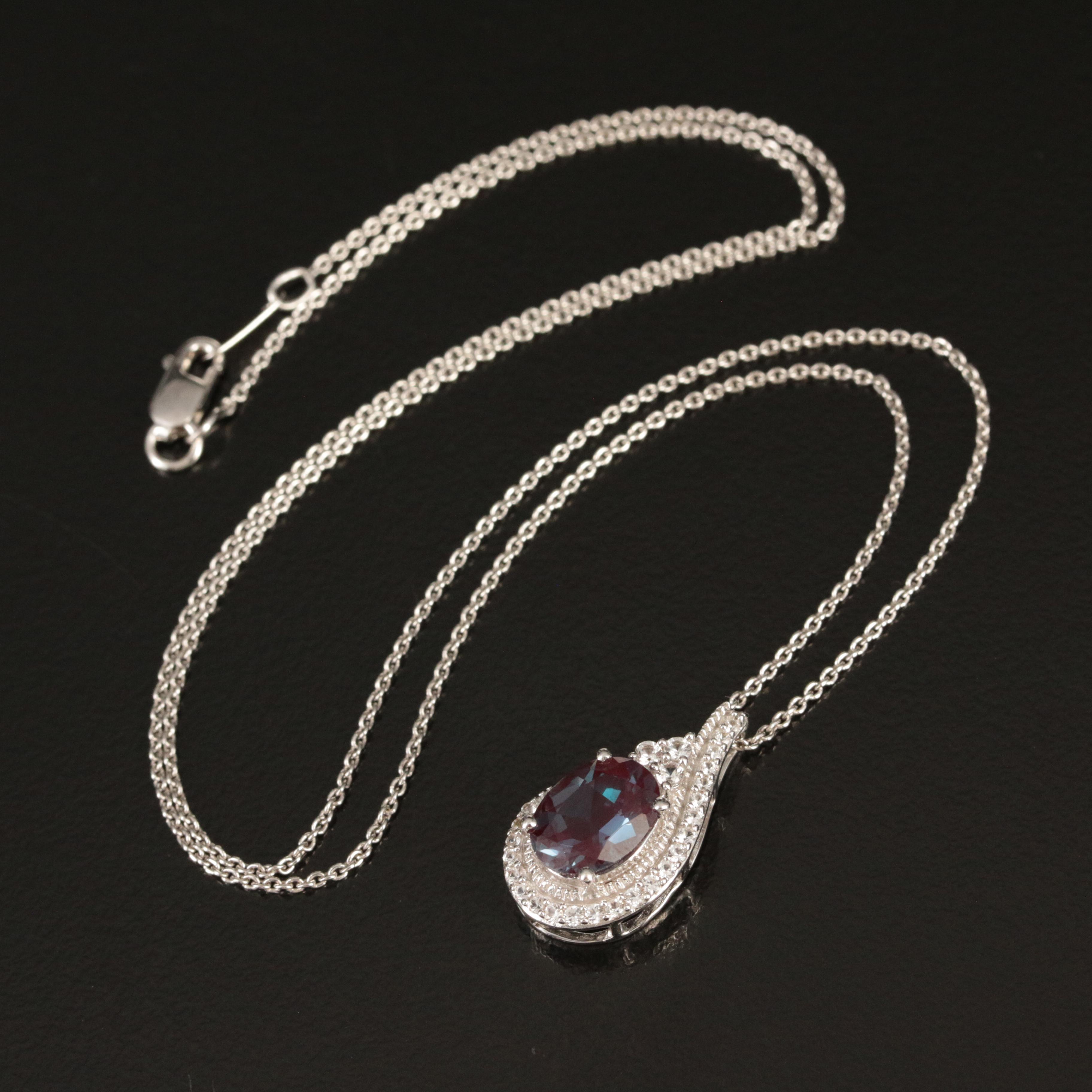 Sterling Color Change Sapphire and White Sapphire Pendant Necklace