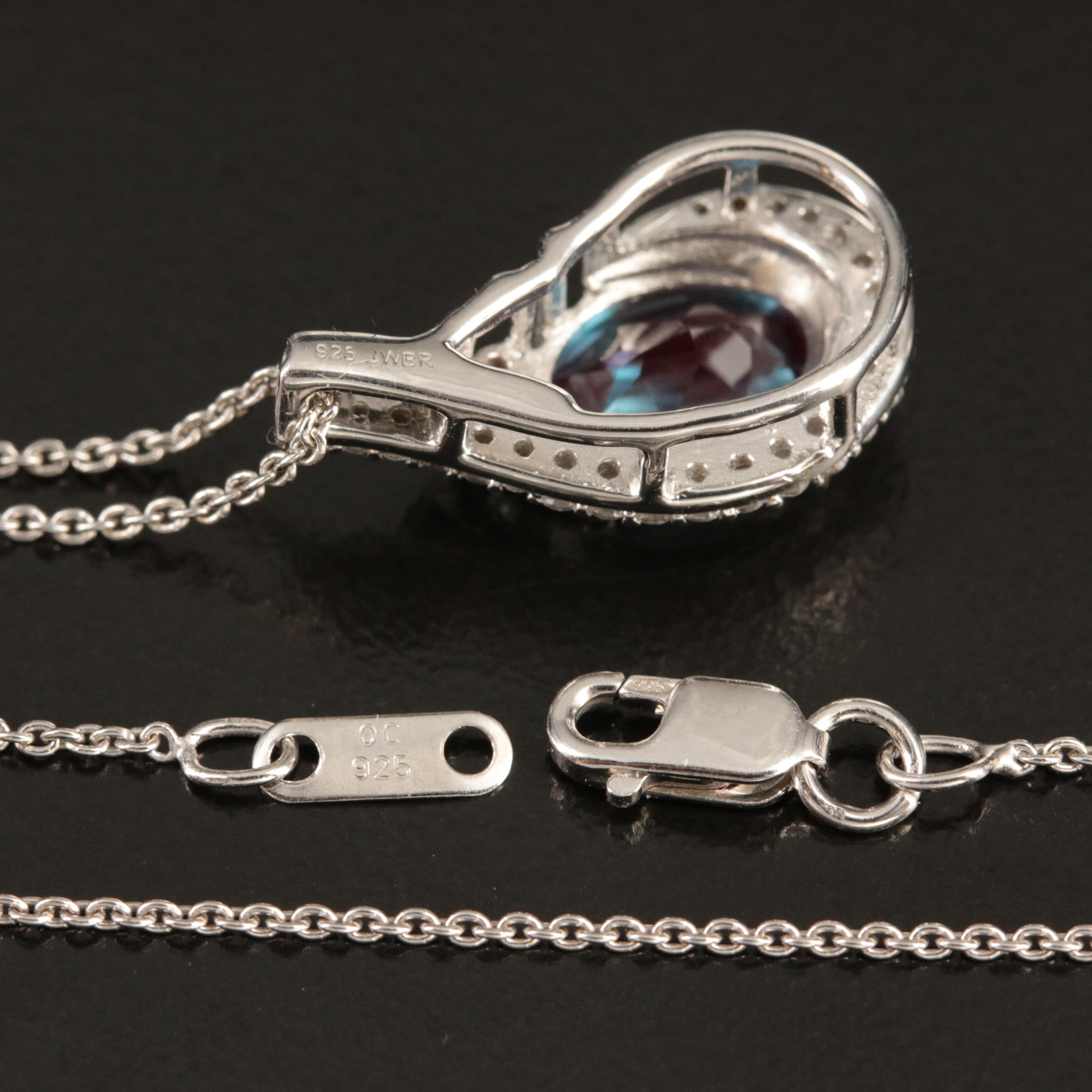 Sterling Color Change Sapphire and White Sapphire Pendant Necklace