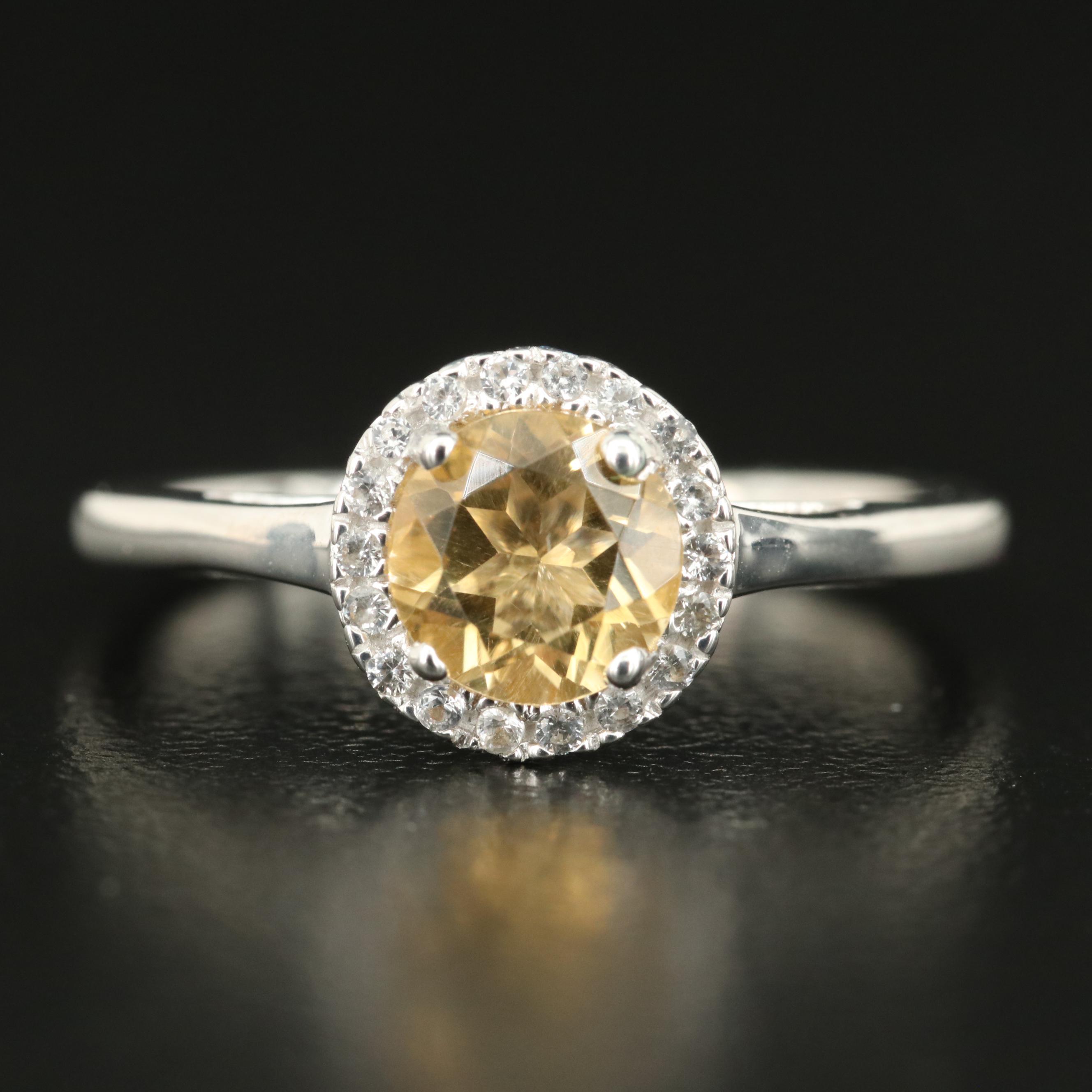 Sterling Citrine and White Sapphire Ring
