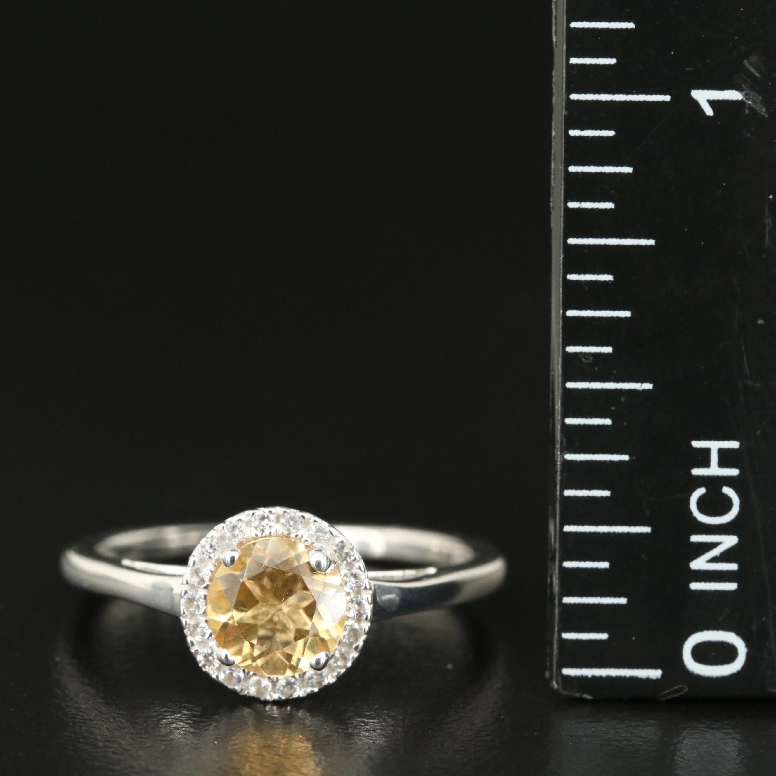 Sterling Citrine and White Sapphire Ring