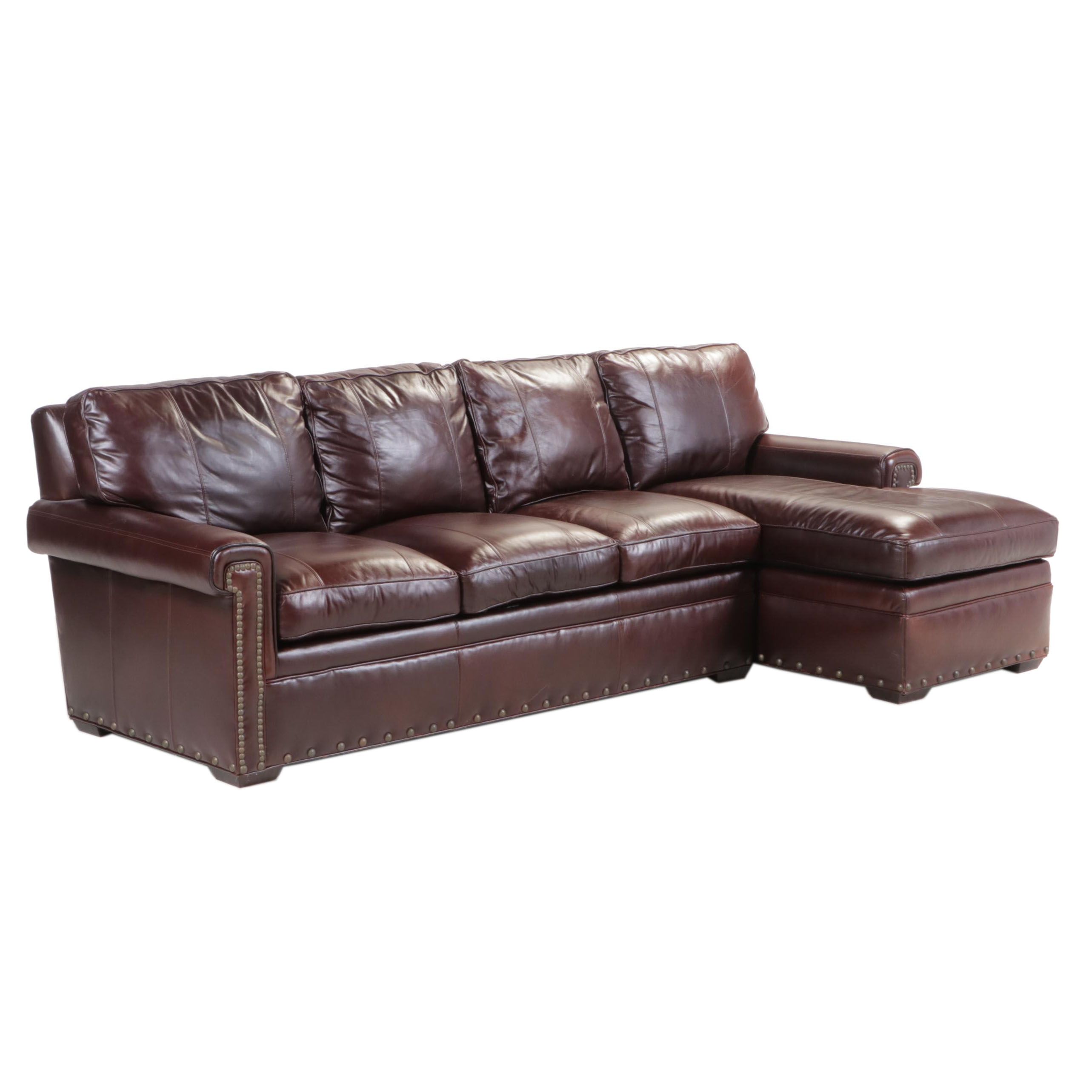 Drexel-Heritage Leather Upholstered Sofa with Chaise Longue