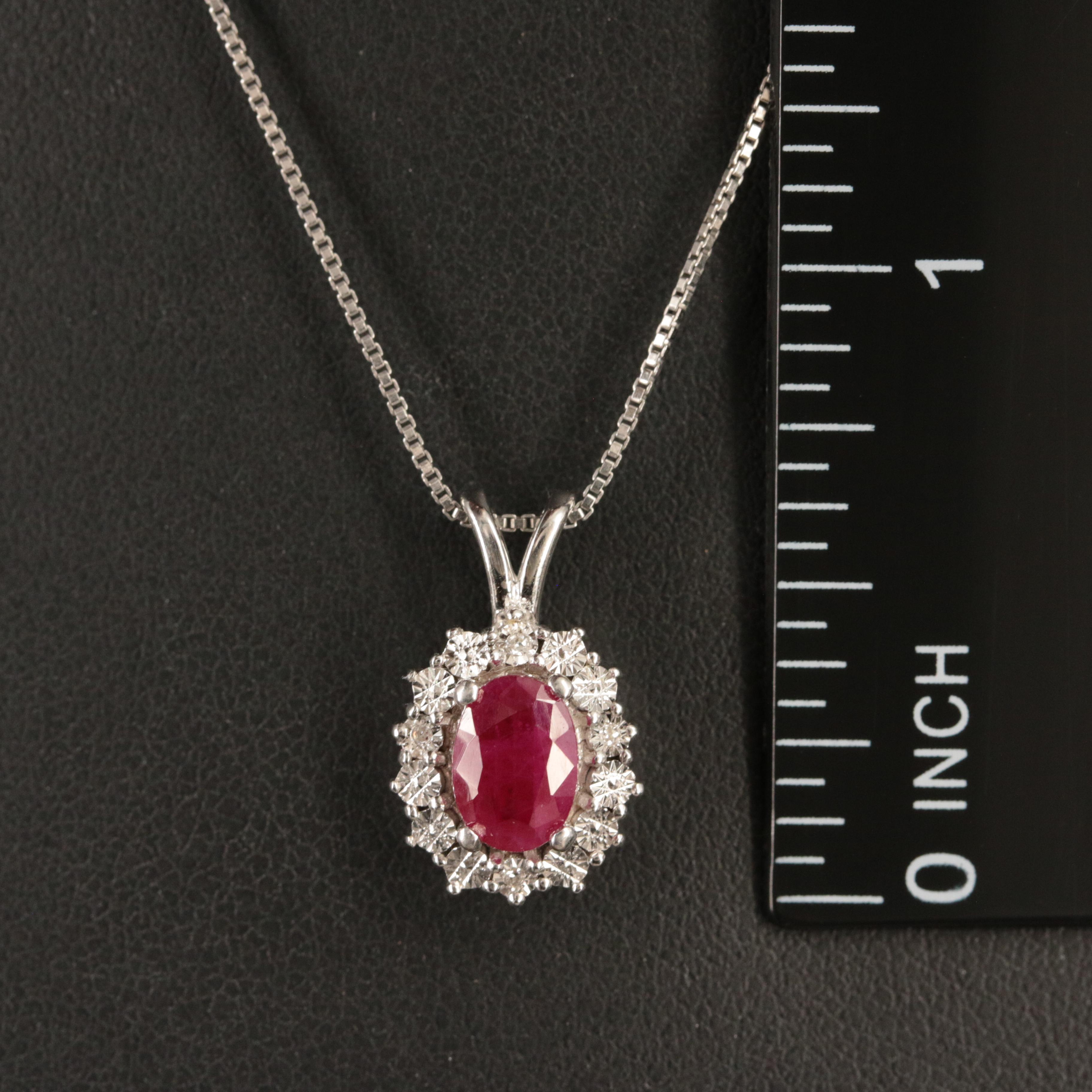 Sterling Ruby and Diamond Pendant Necklace