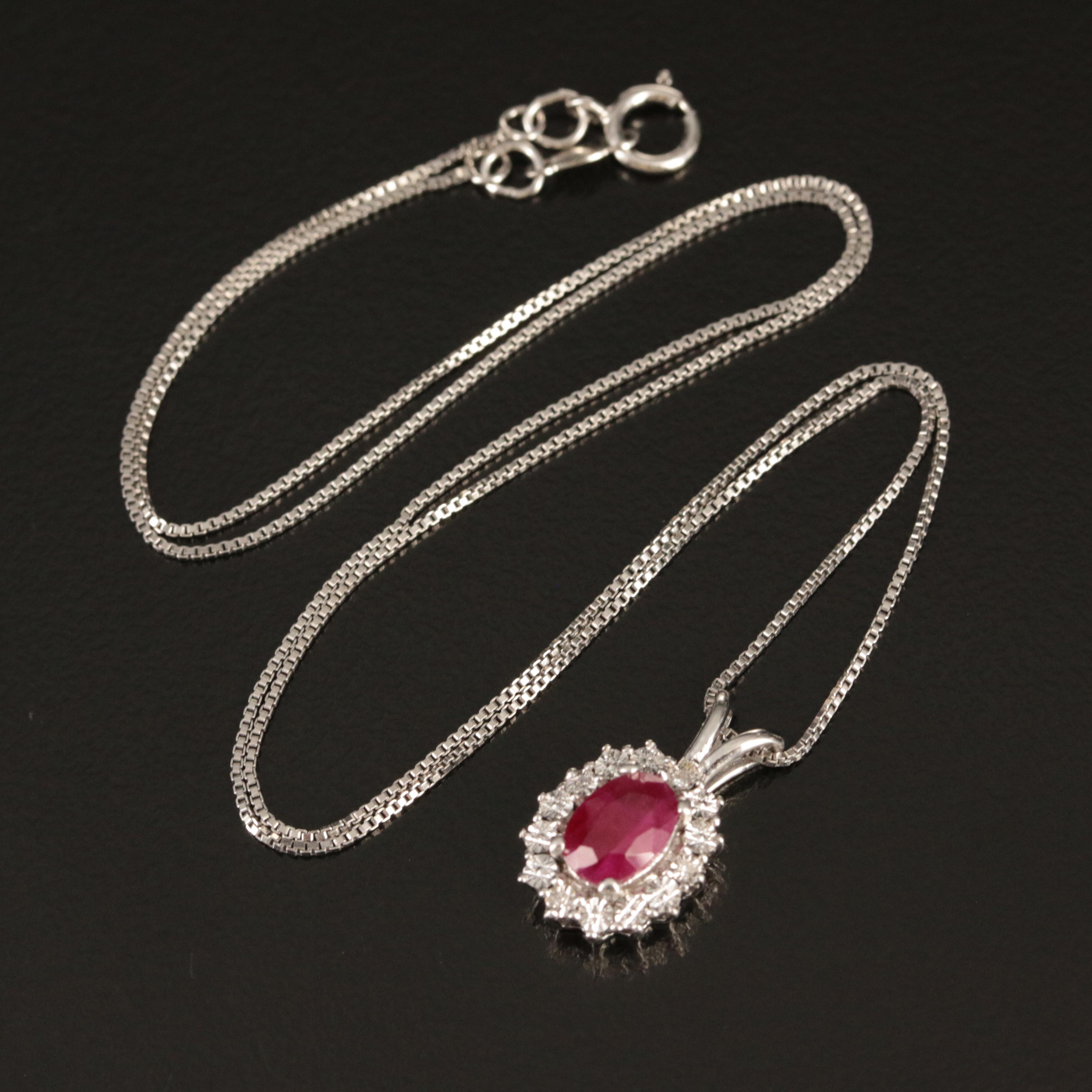 Sterling Ruby and Diamond Pendant Necklace