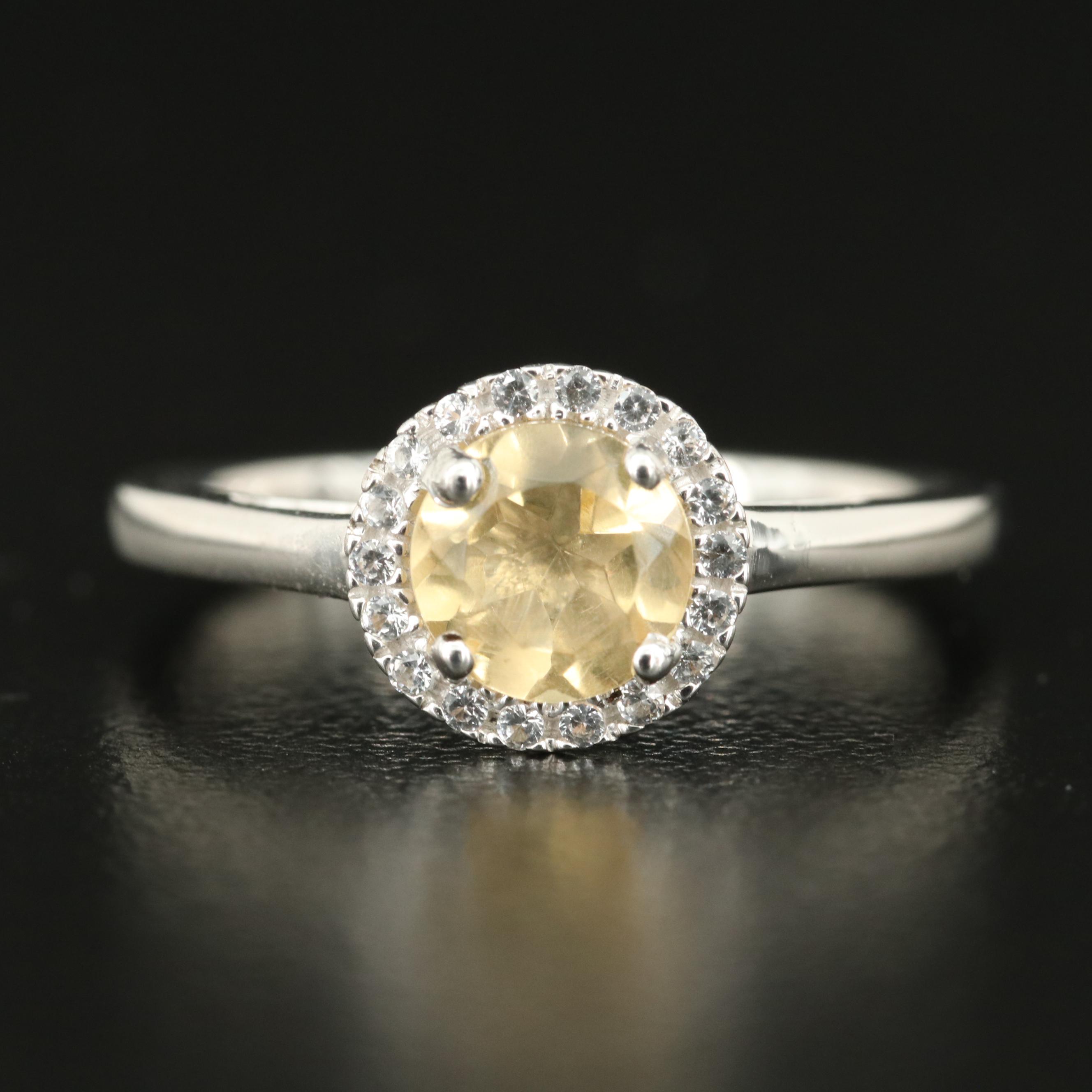 Sterling Citrine and White Sapphire Ring