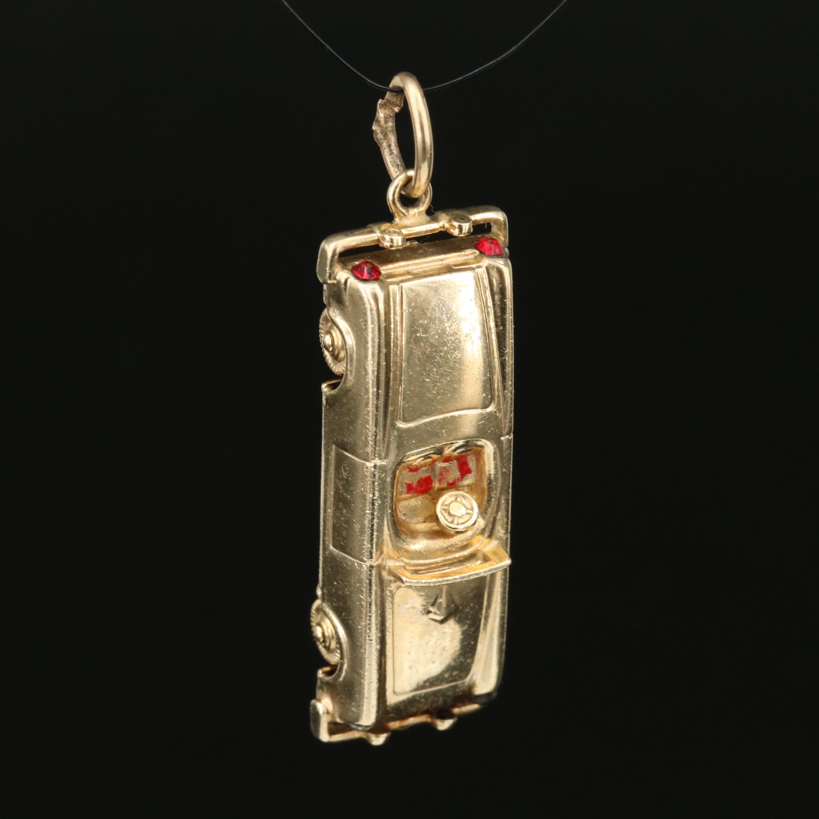 Vintage 14K Rhinestone and Enamel Convertible Sports Car Charm