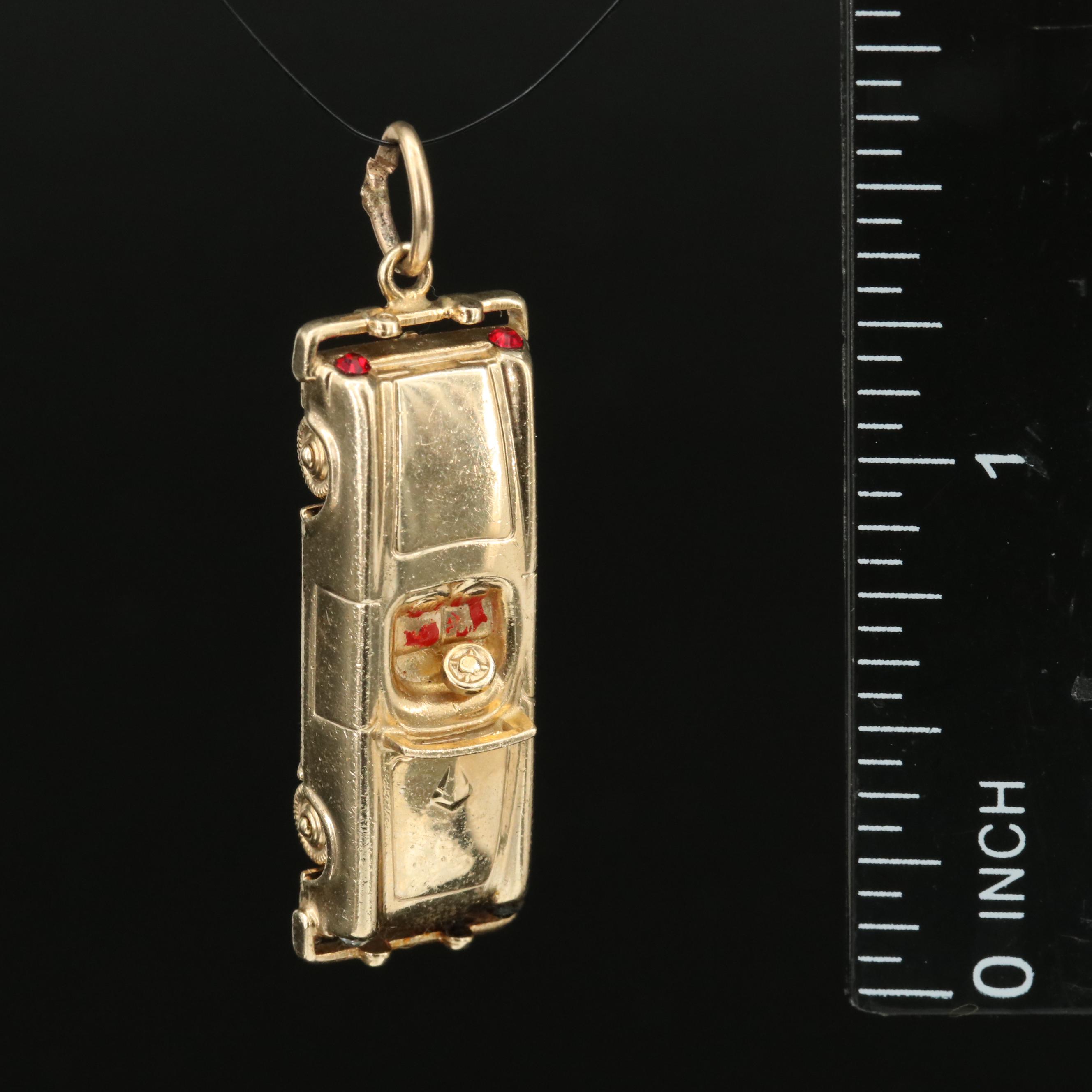 Vintage 14K Rhinestone and Enamel Convertible Sports Car Charm
