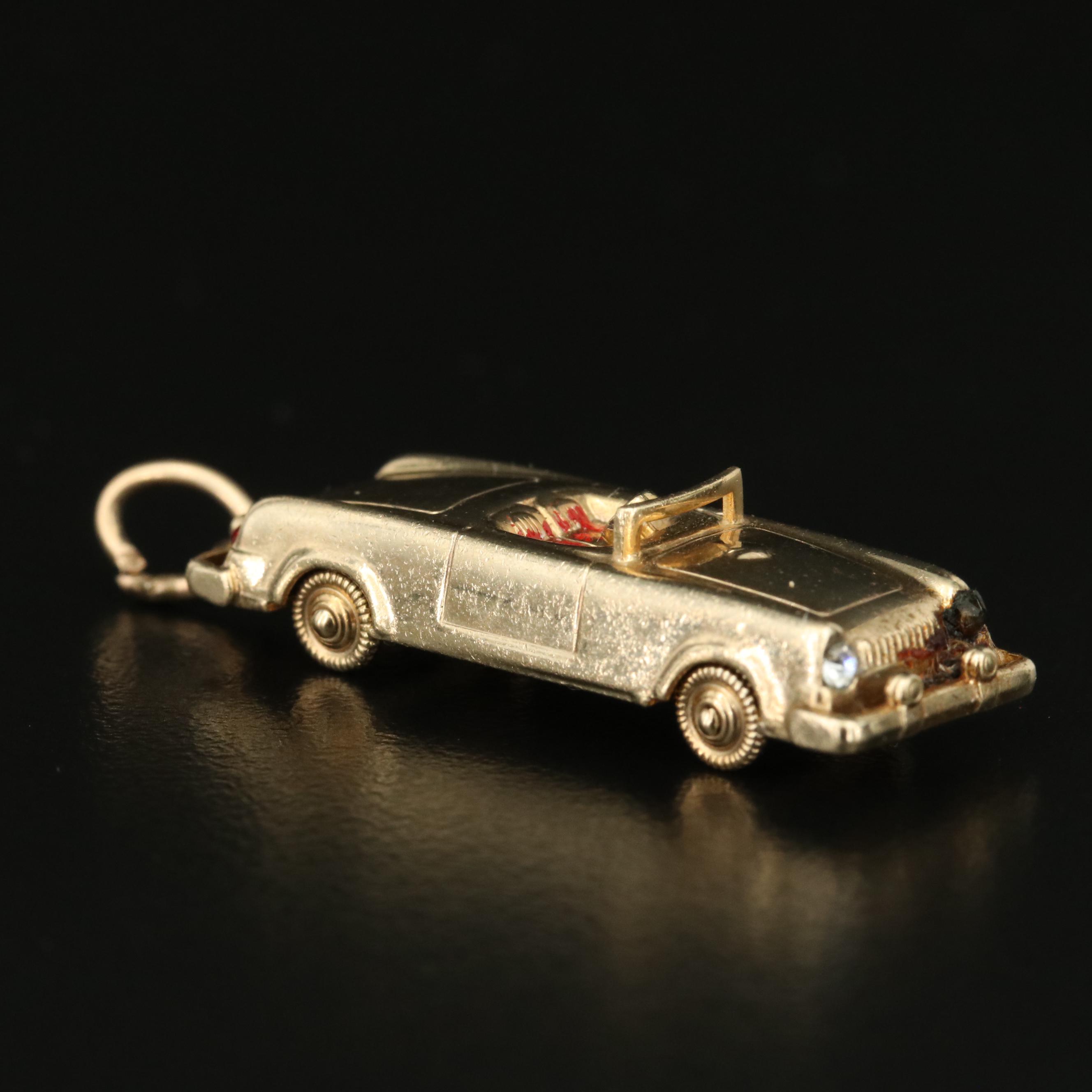 Vintage 14K Rhinestone and Enamel Convertible Sports Car Charm