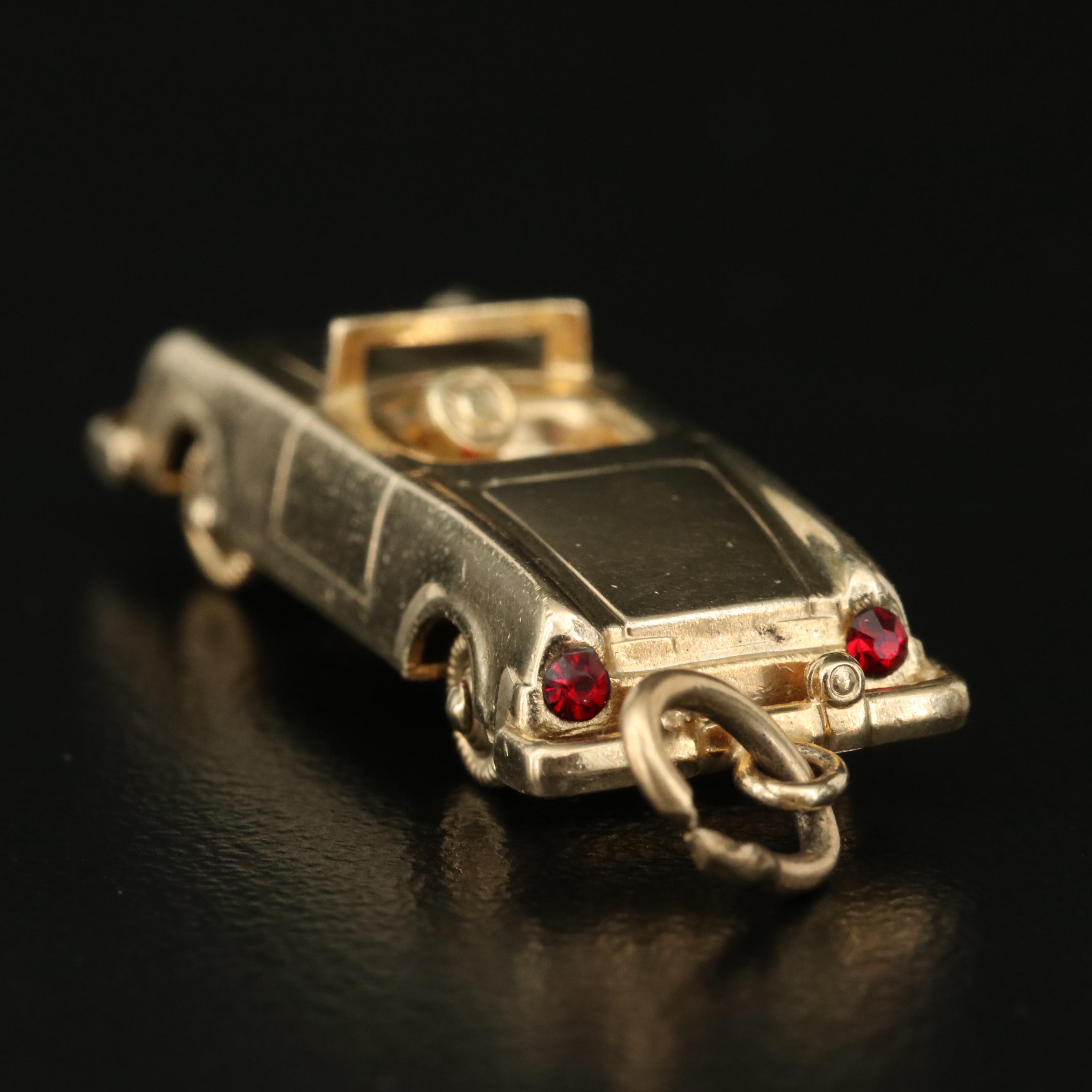 Vintage 14K Rhinestone and Enamel Convertible Sports Car Charm