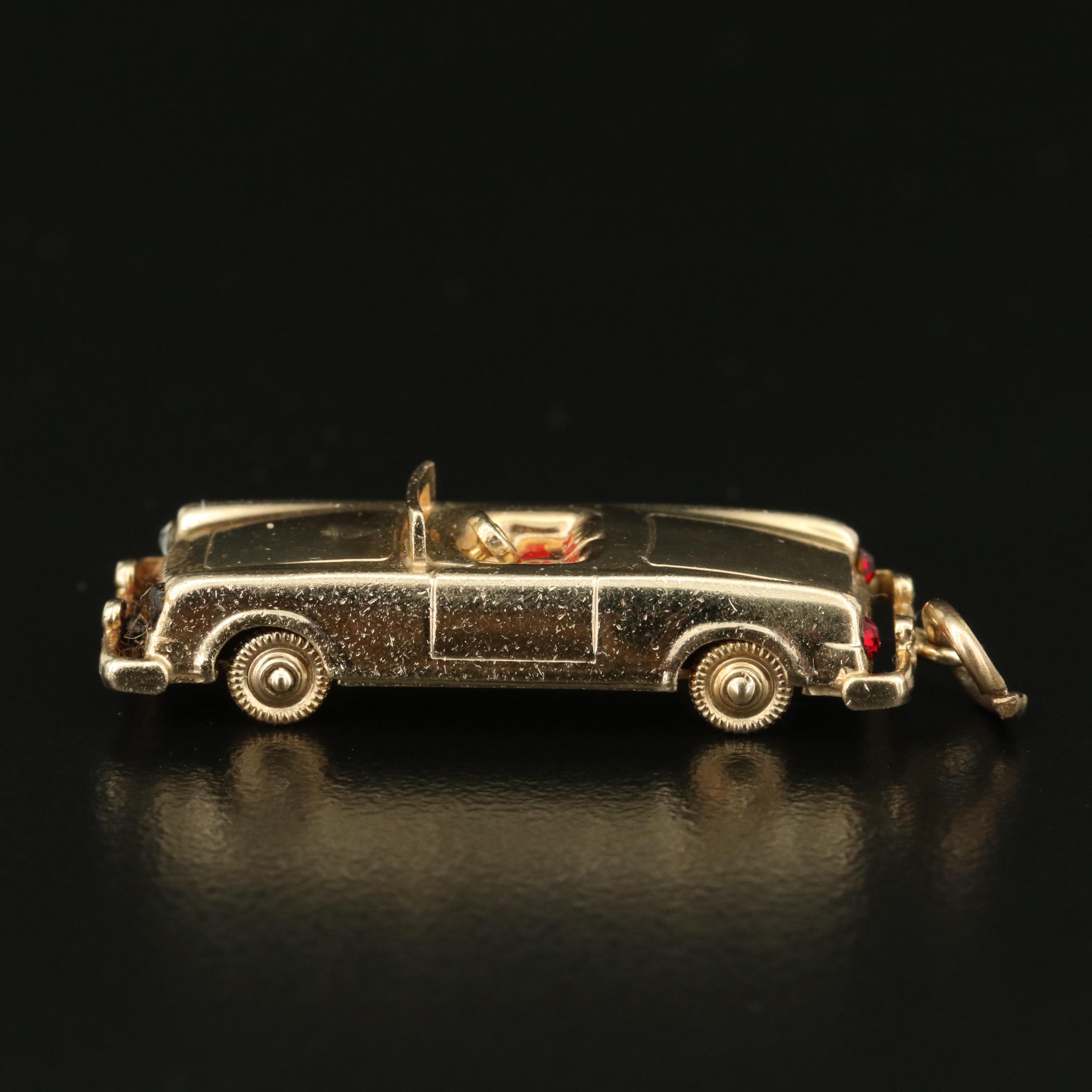 Vintage 14K Rhinestone and Enamel Convertible Sports Car Charm