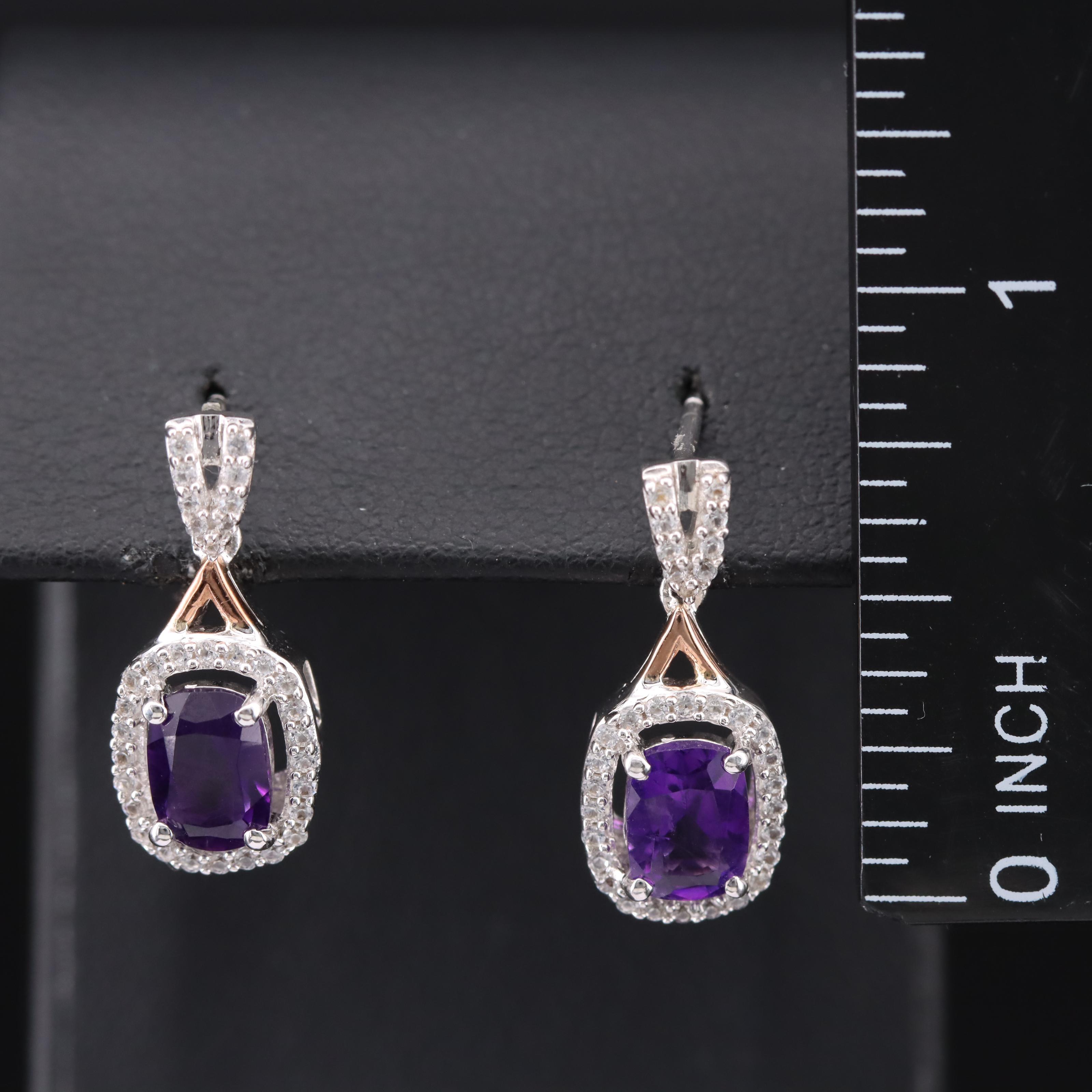 Sterling Amethyst and Topaz Earrings with 10K Rose Gold Accents