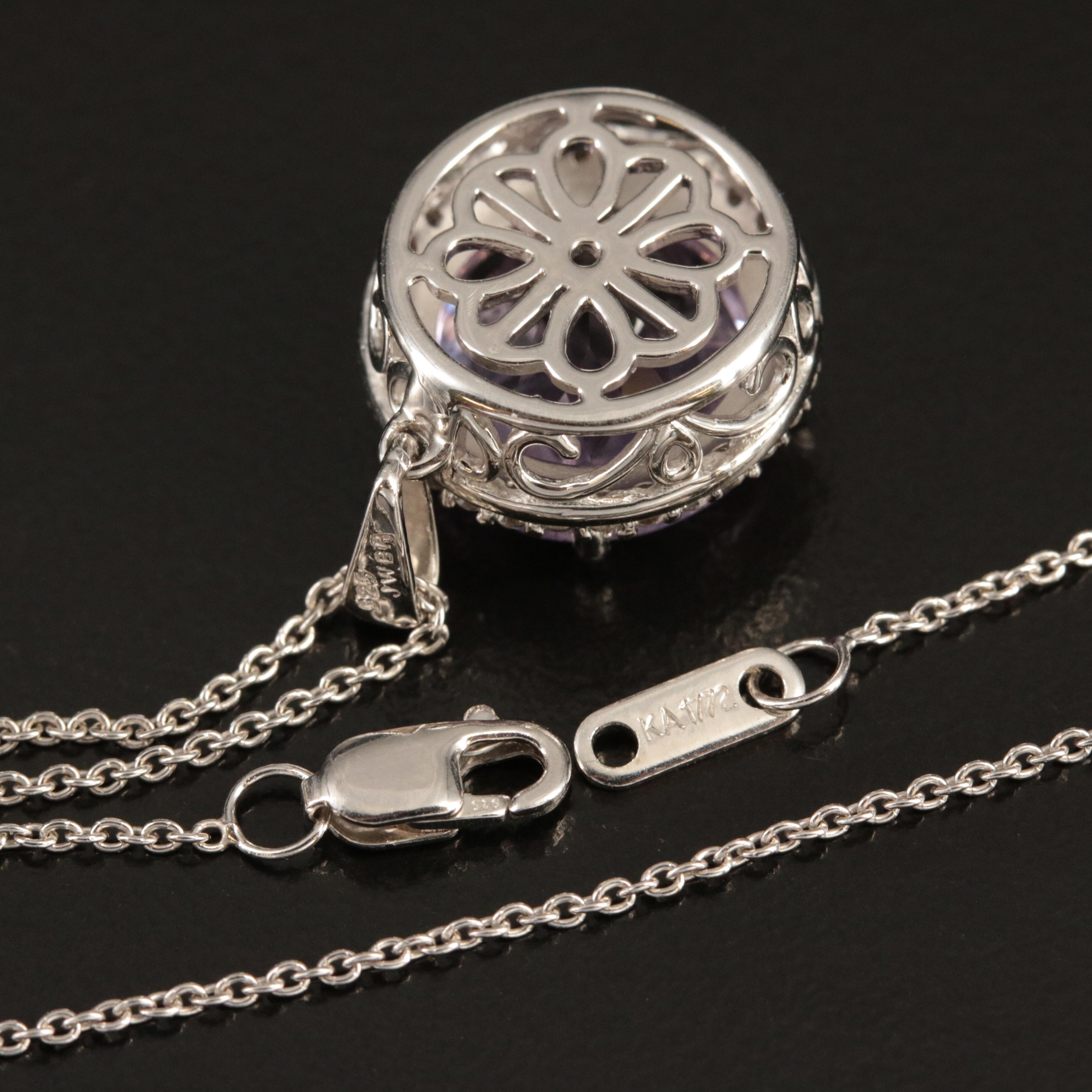 Sterling Amethyst and White Sapphire Pendant Necklace