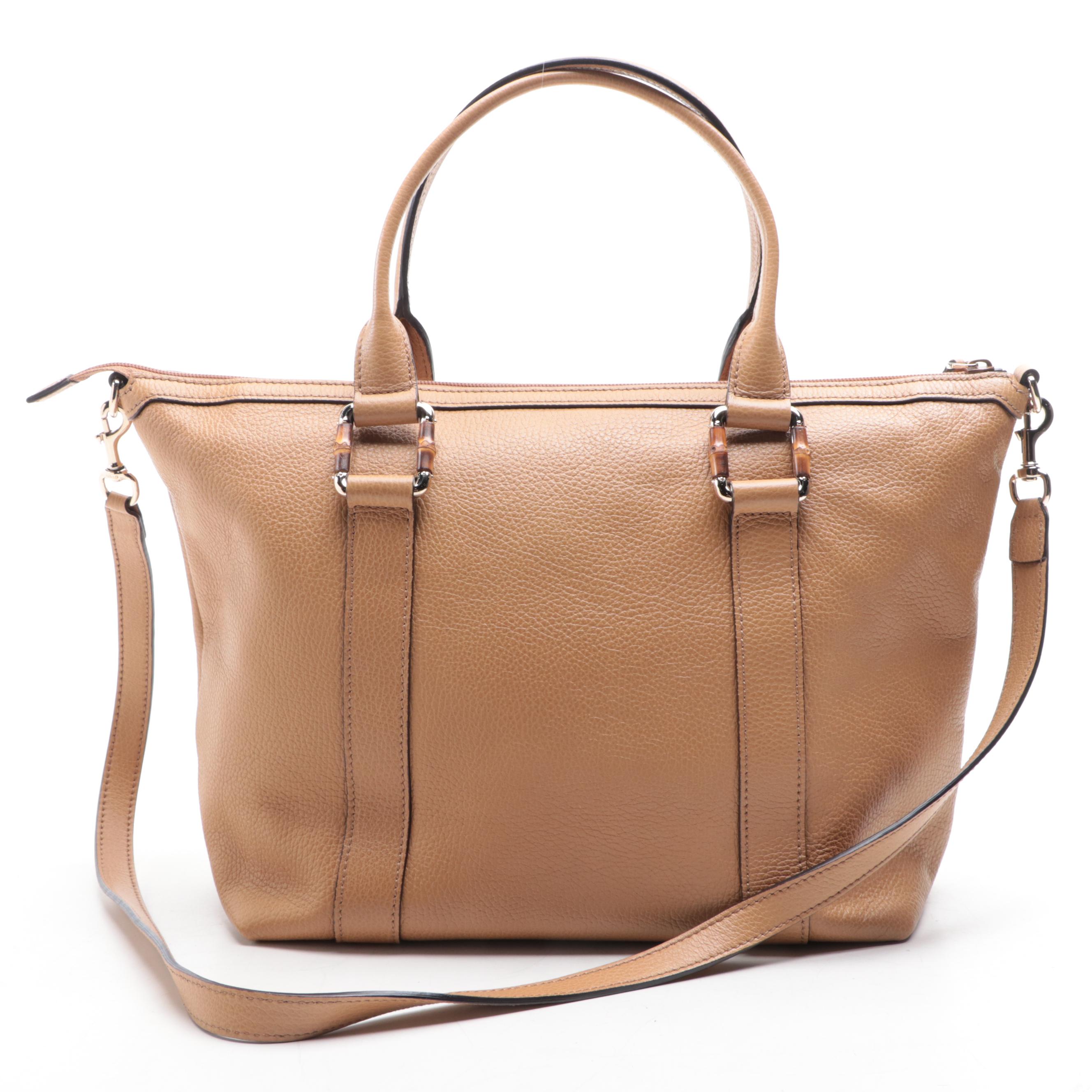Gucci Bamboo Two-Way Tote Bag in Grained Leather