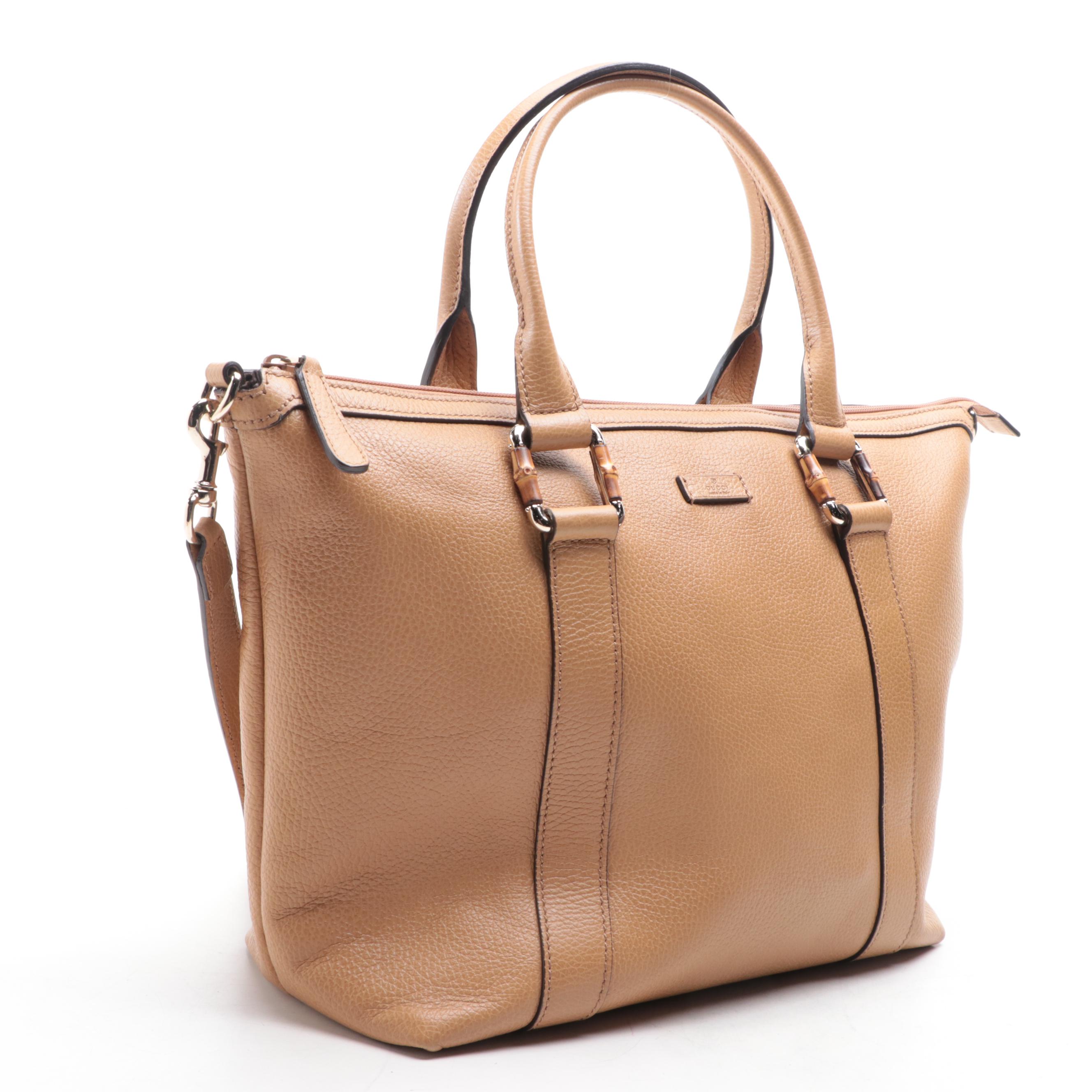 Gucci Bamboo Two-Way Tote Bag in Grained Leather