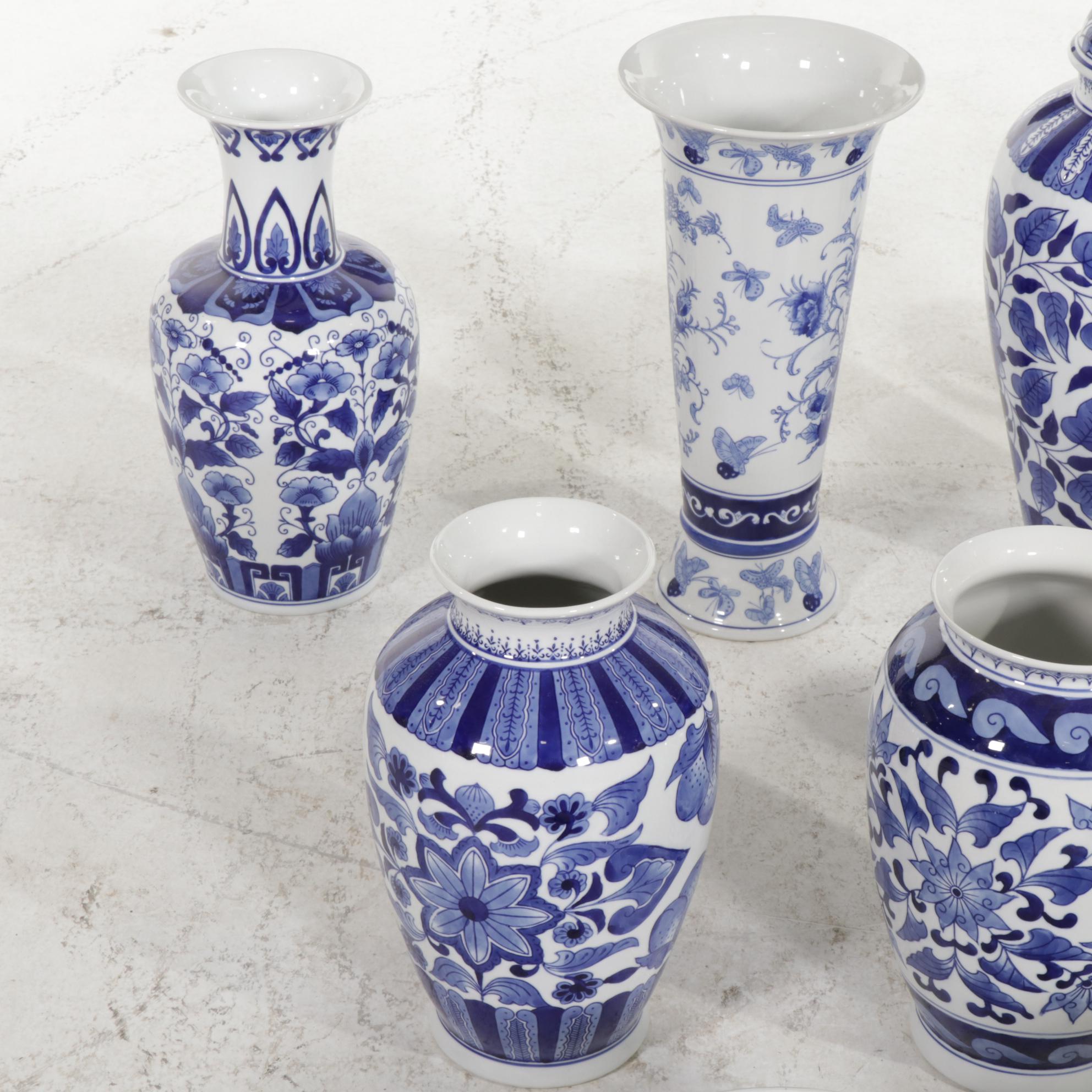 Chinese Blue and White and Other Delft Vases, Ginger Jar and Colander