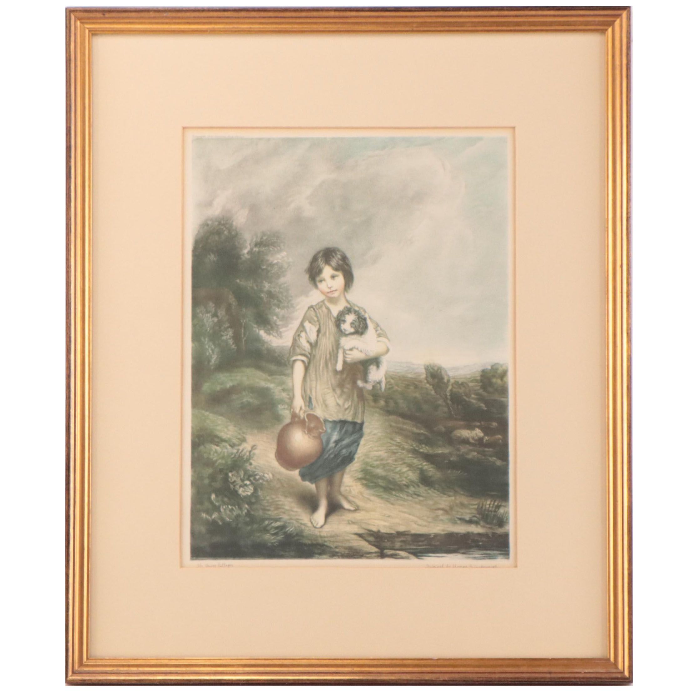 Stipple Engraving After Thomas Gainsborough "The Young Cottager," Circa 1929