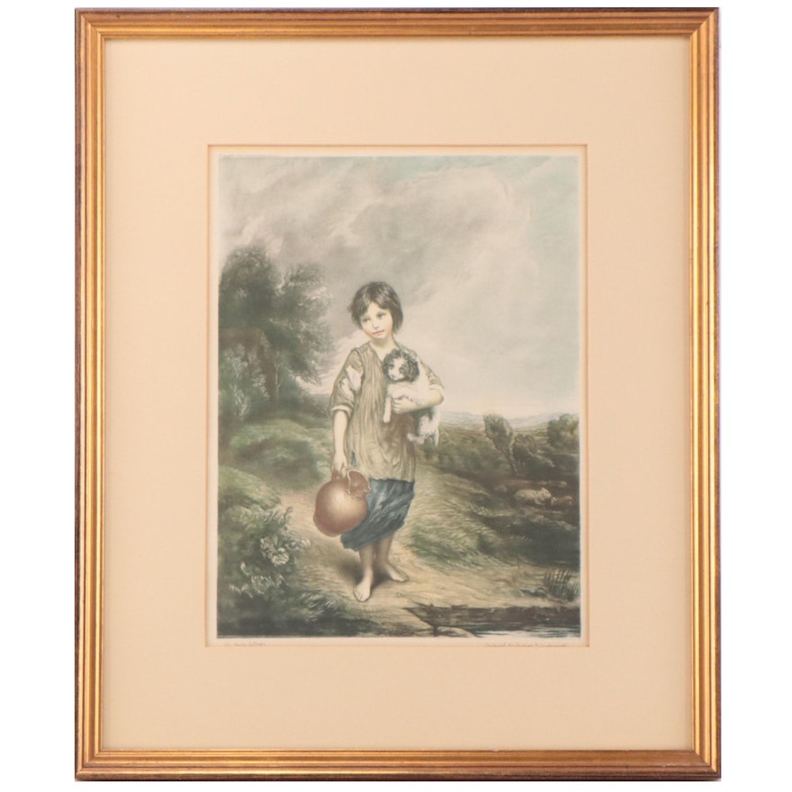 Stipple Engraving After Thomas Gainsborough "The Young Cottager," Circa 1929