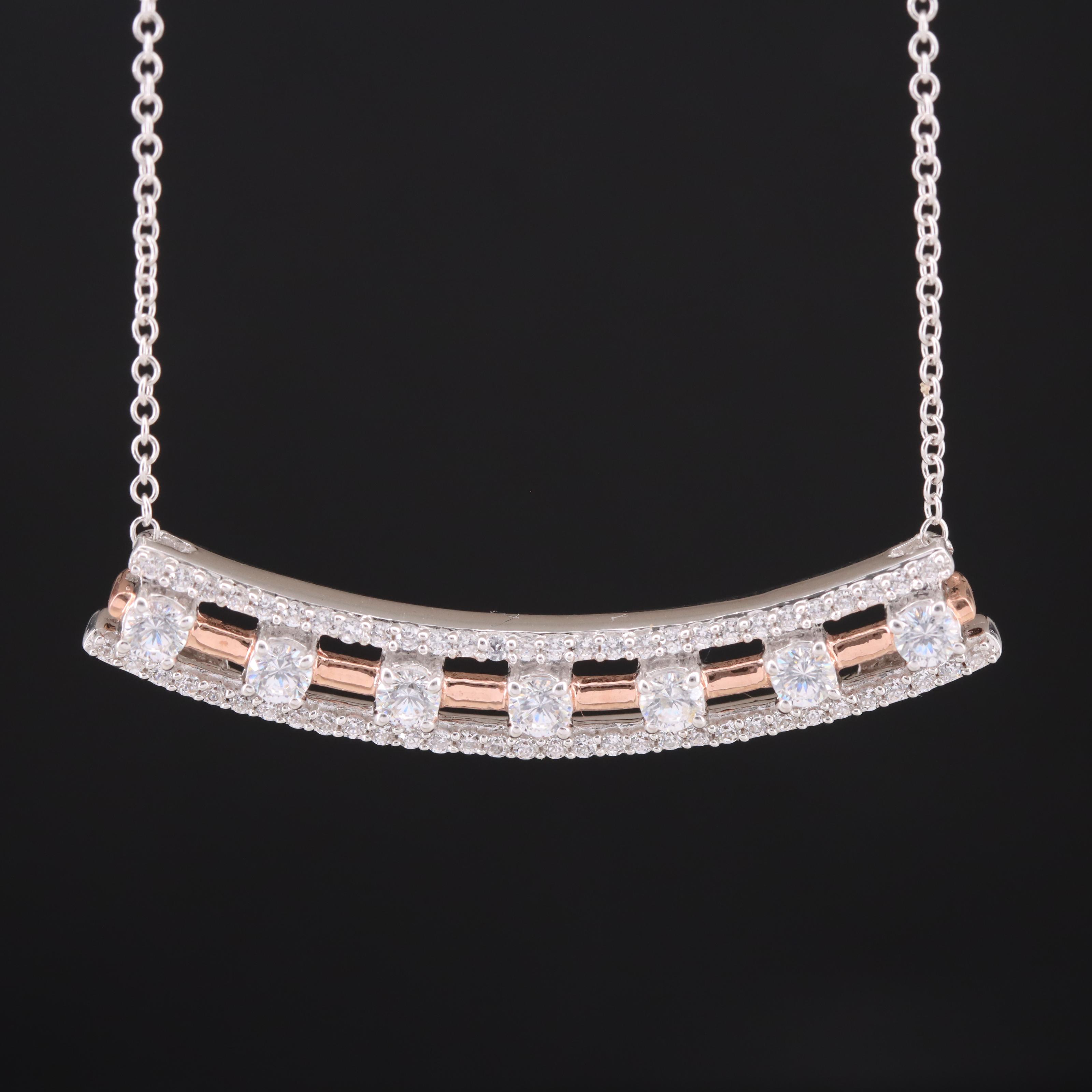 Sterling Cubic Zirconia Bar Stationary Necklace
