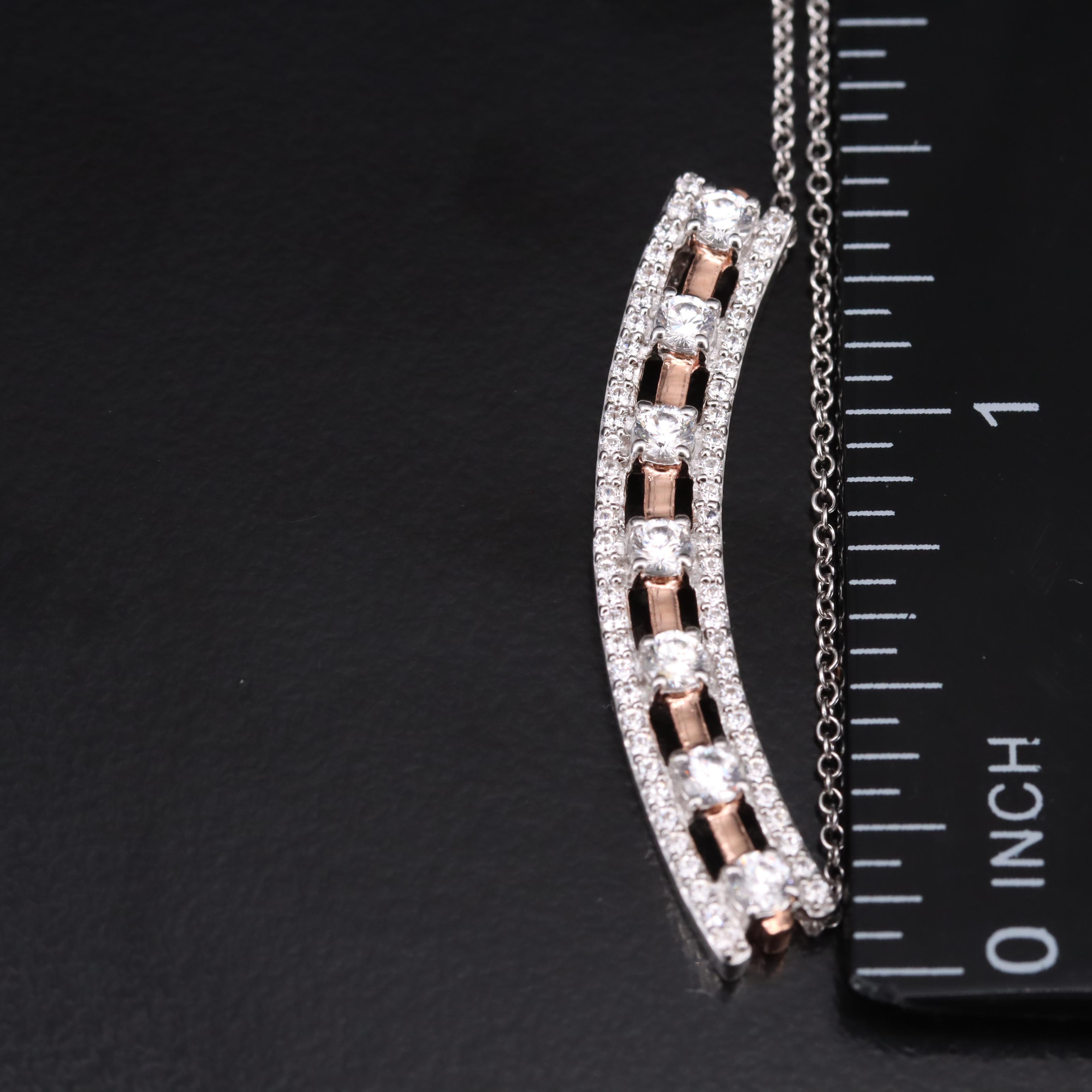 Sterling Cubic Zirconia Bar Stationary Necklace