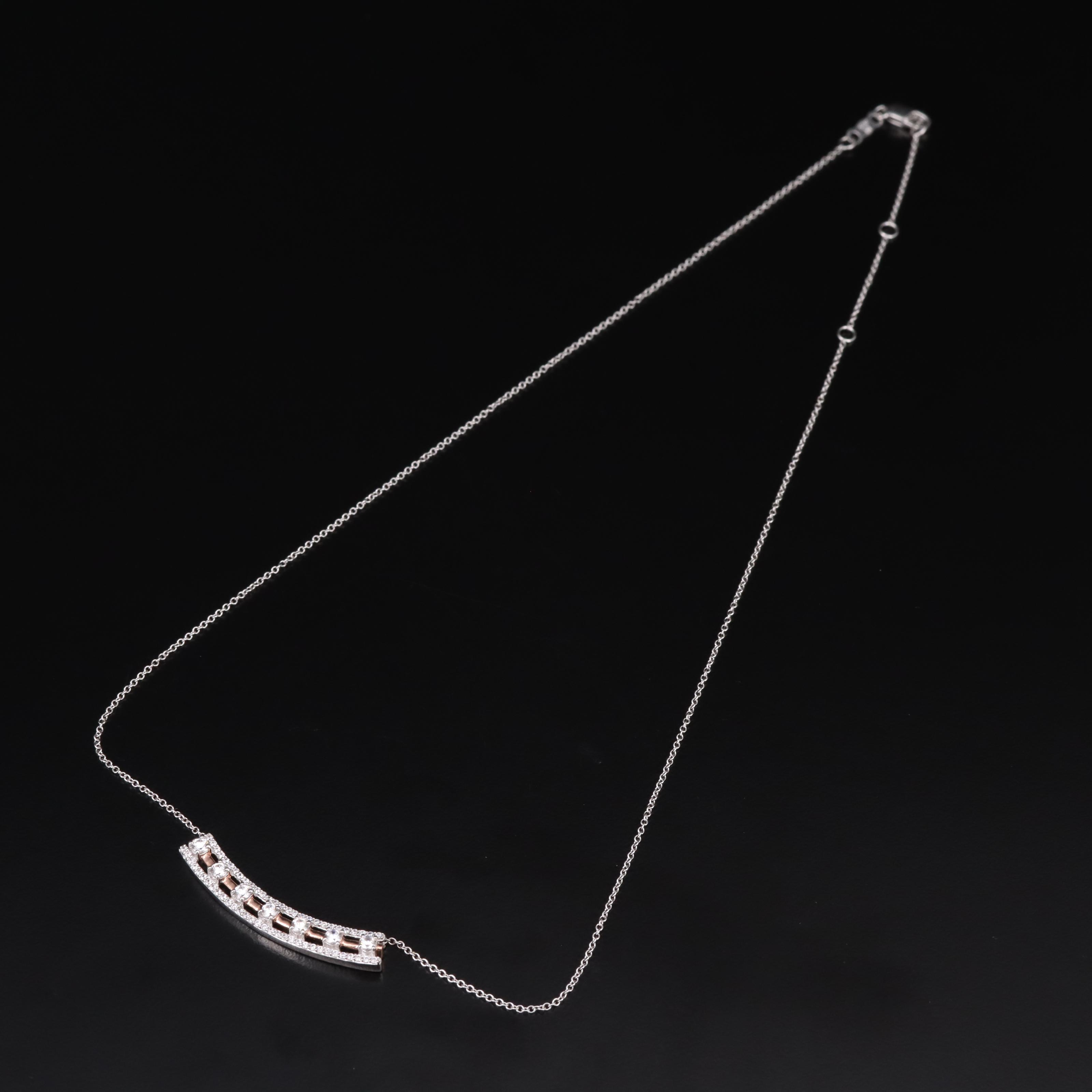 Sterling Cubic Zirconia Bar Stationary Necklace