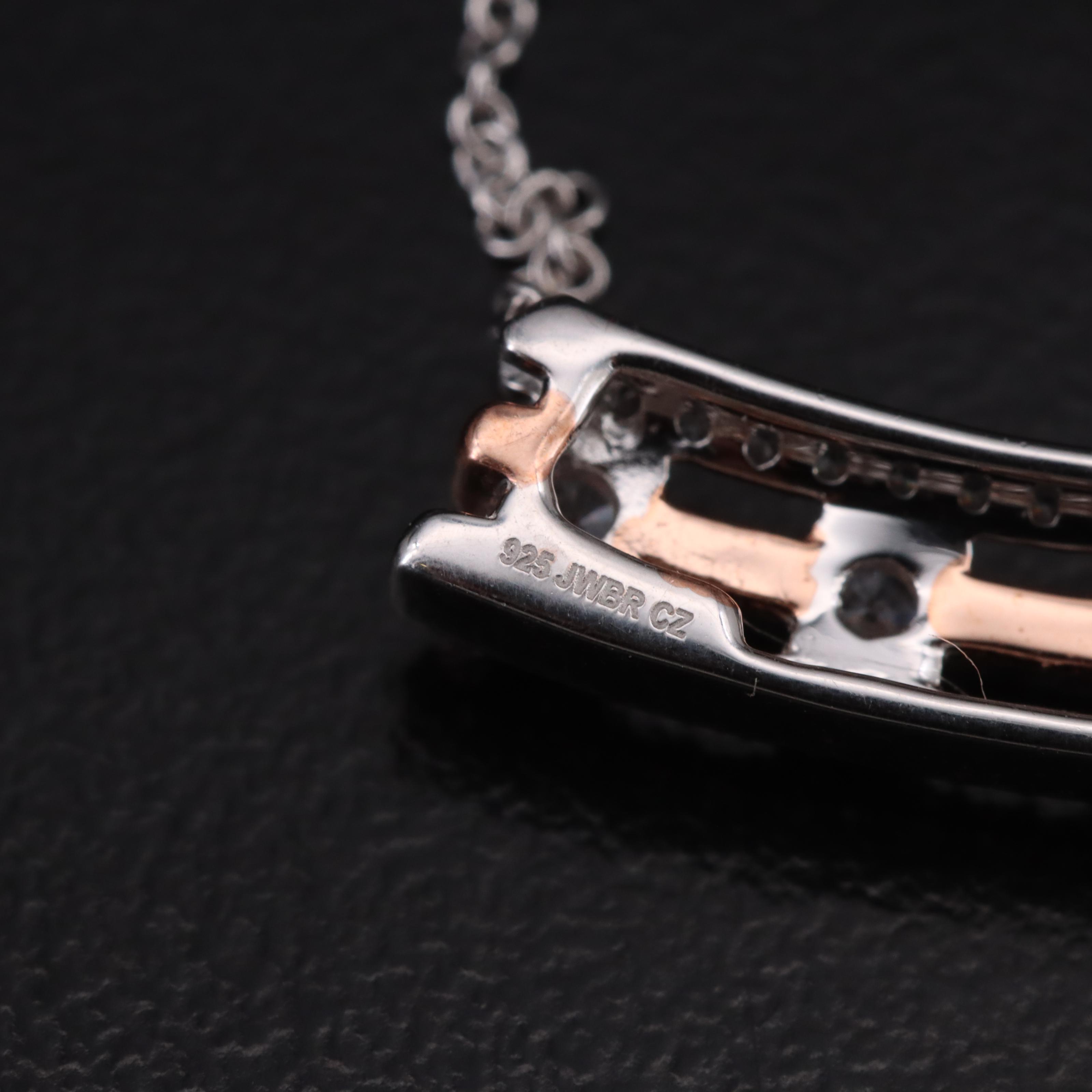 Sterling Cubic Zirconia Bar Stationary Necklace