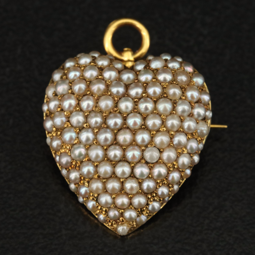 Early 1900s 14K Seed Pearl Heart Converter Brooch