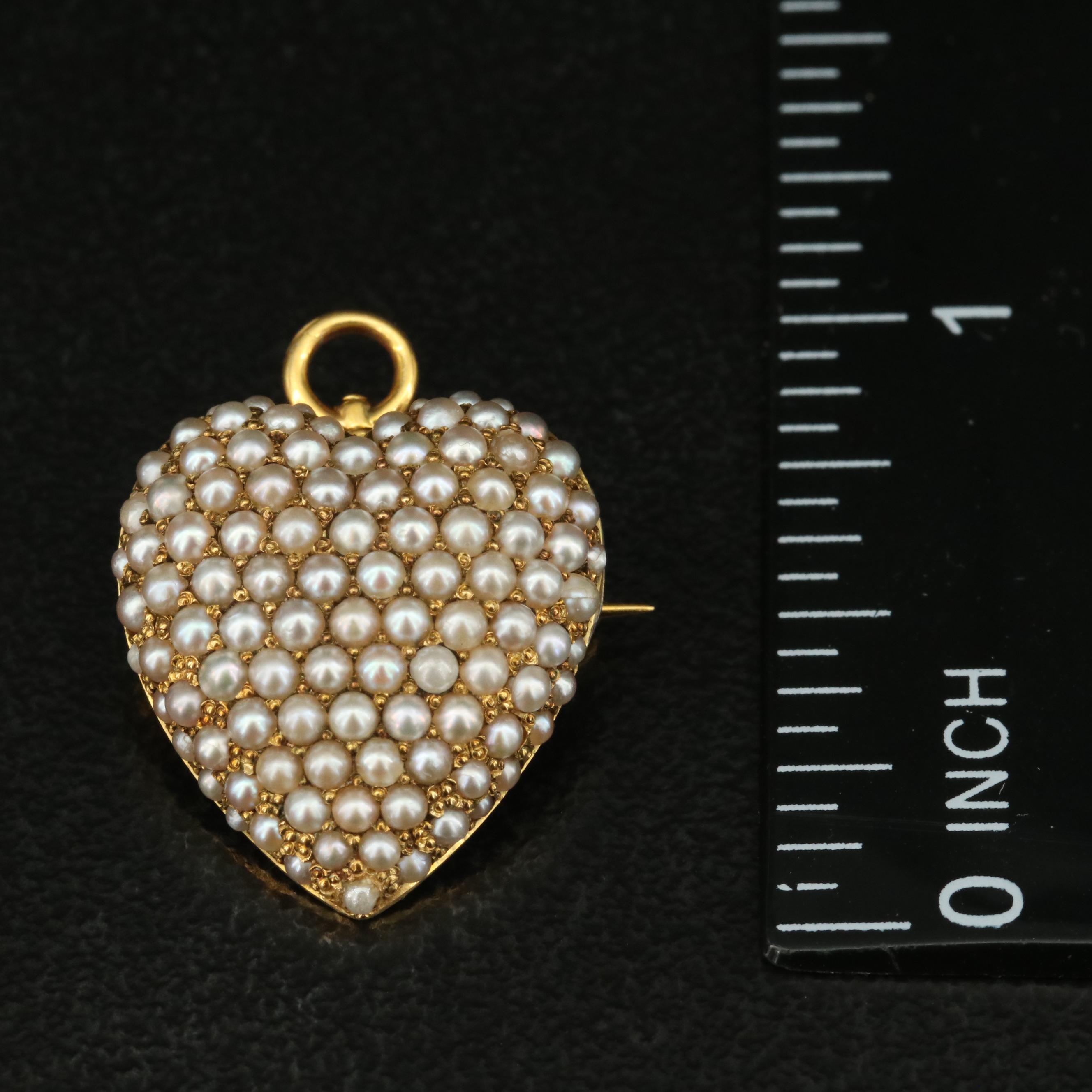 Early 1900s 14K Seed Pearl Heart Converter Brooch