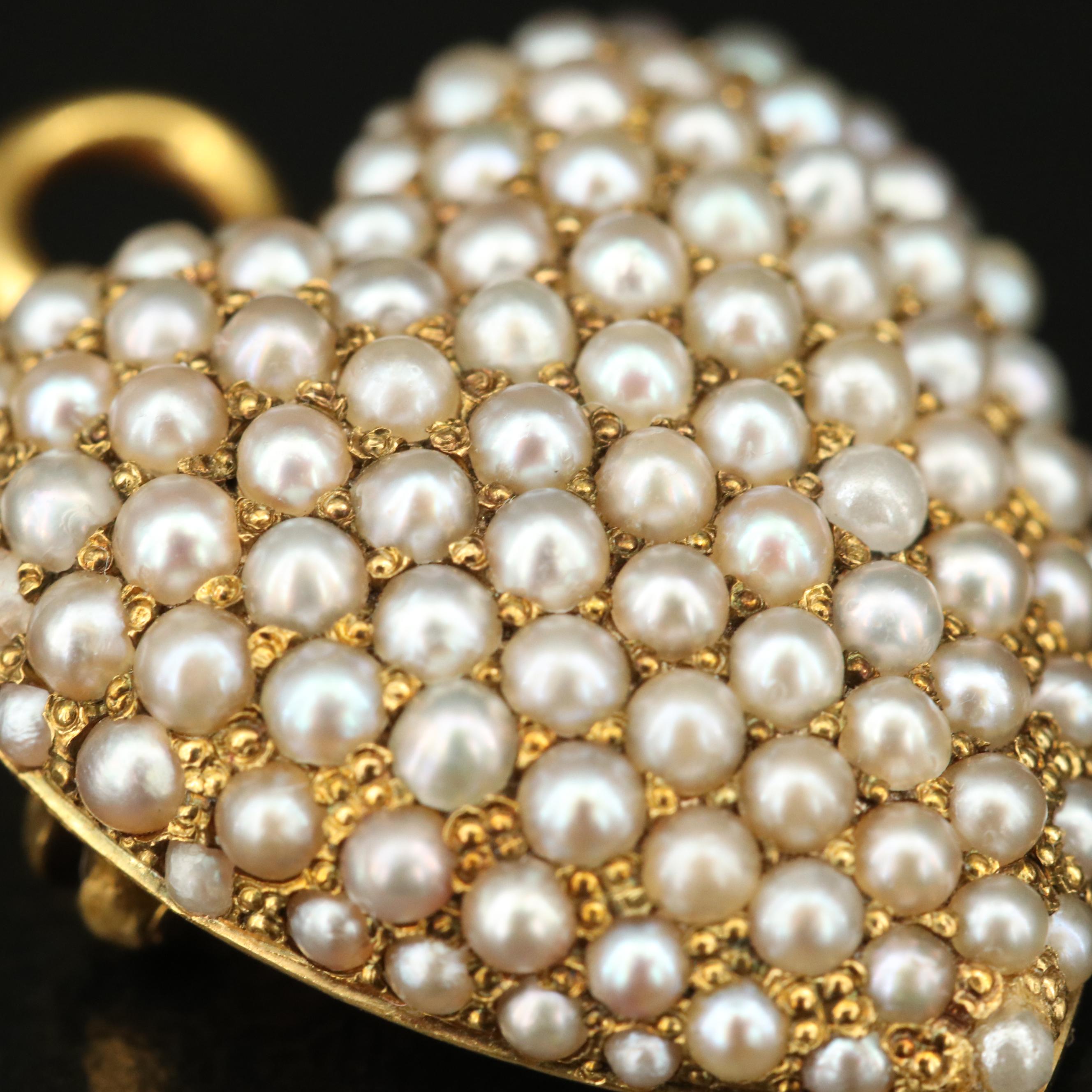 Early 1900s 14K Seed Pearl Heart Converter Brooch