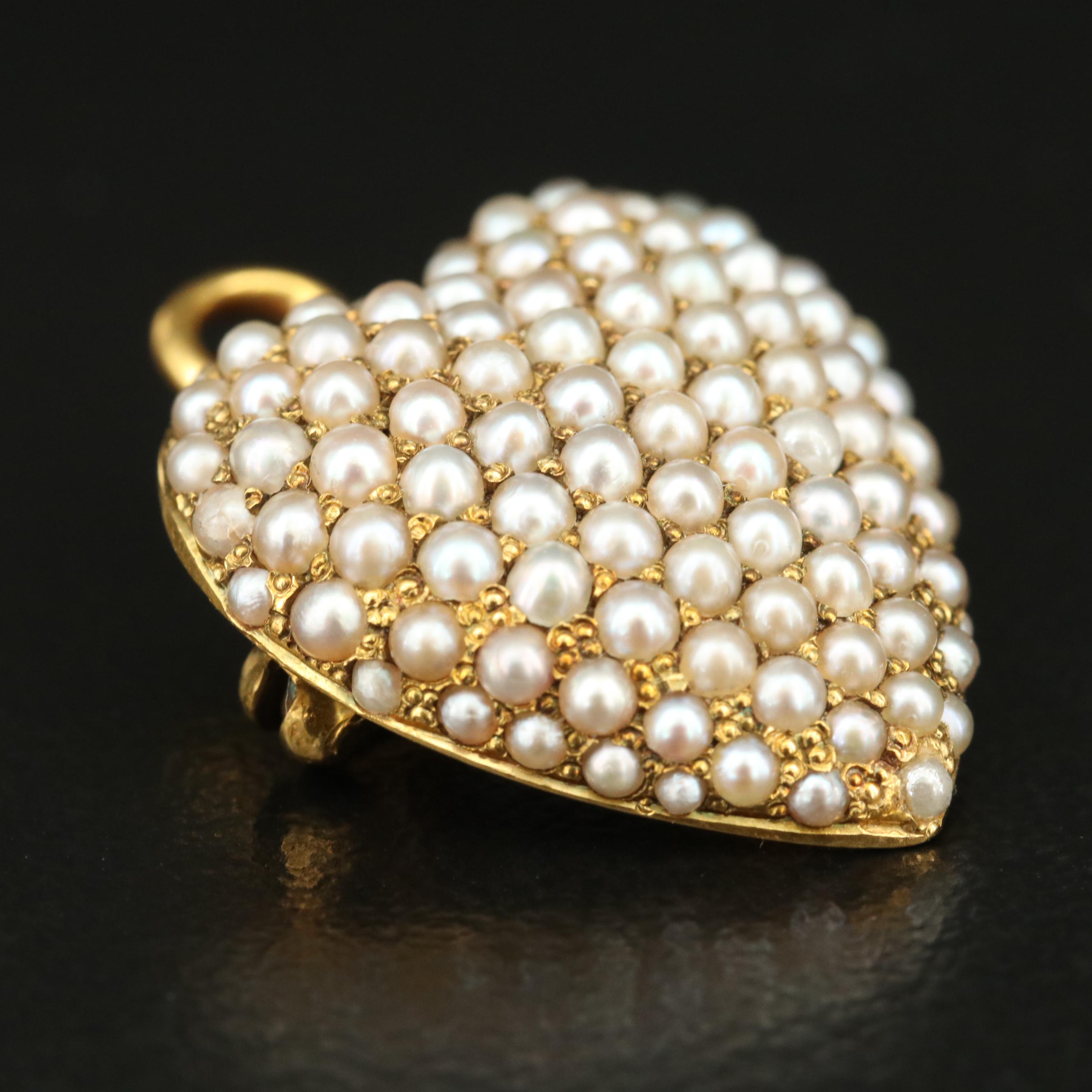 Early 1900s 14K Seed Pearl Heart Converter Brooch