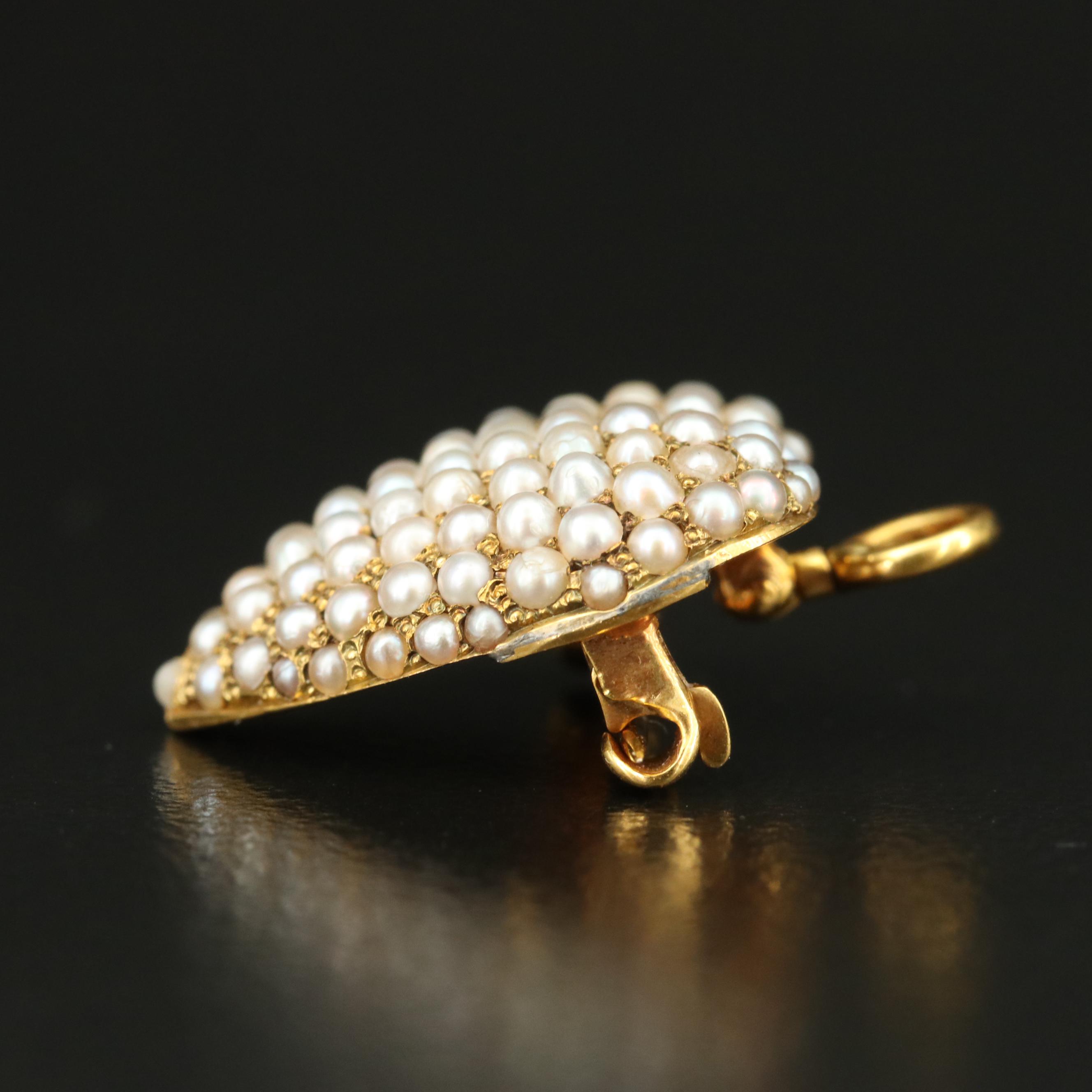 Early 1900s 14K Seed Pearl Heart Converter Brooch