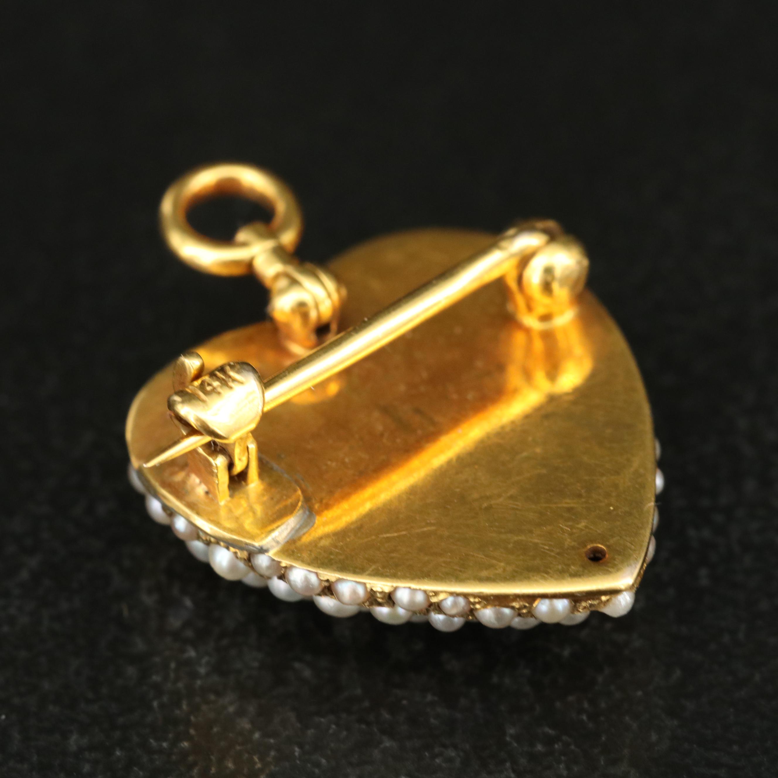 Early 1900s 14K Seed Pearl Heart Converter Brooch