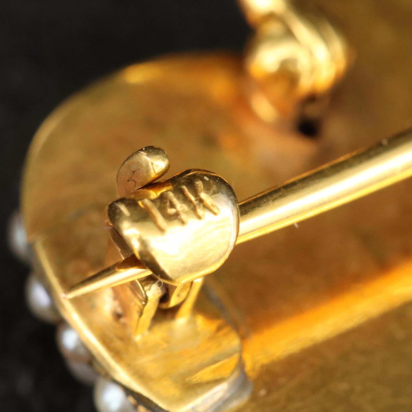 Early 1900s 14K Seed Pearl Heart Converter Brooch