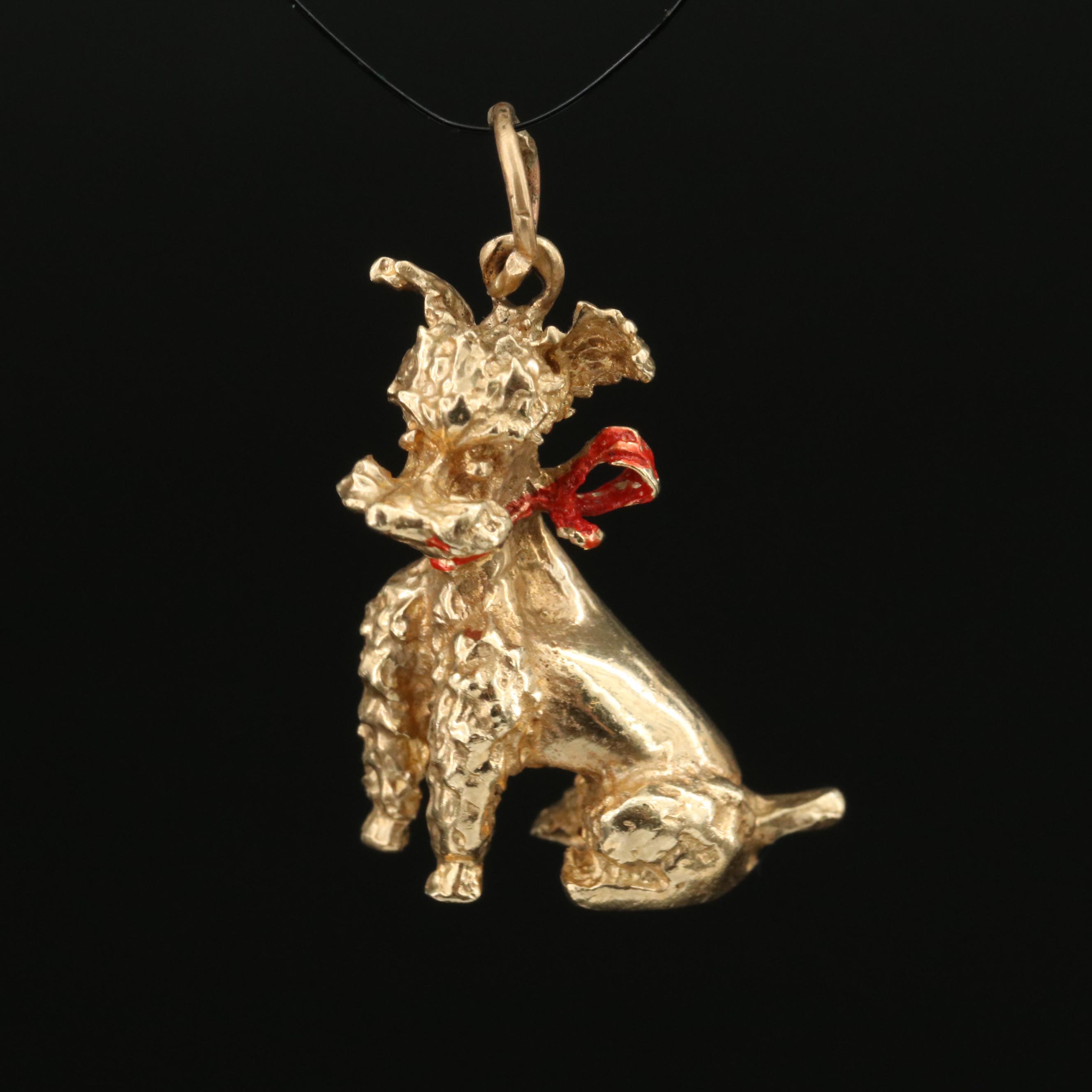 Vintage 14K Enamel Poodle Dog Charm