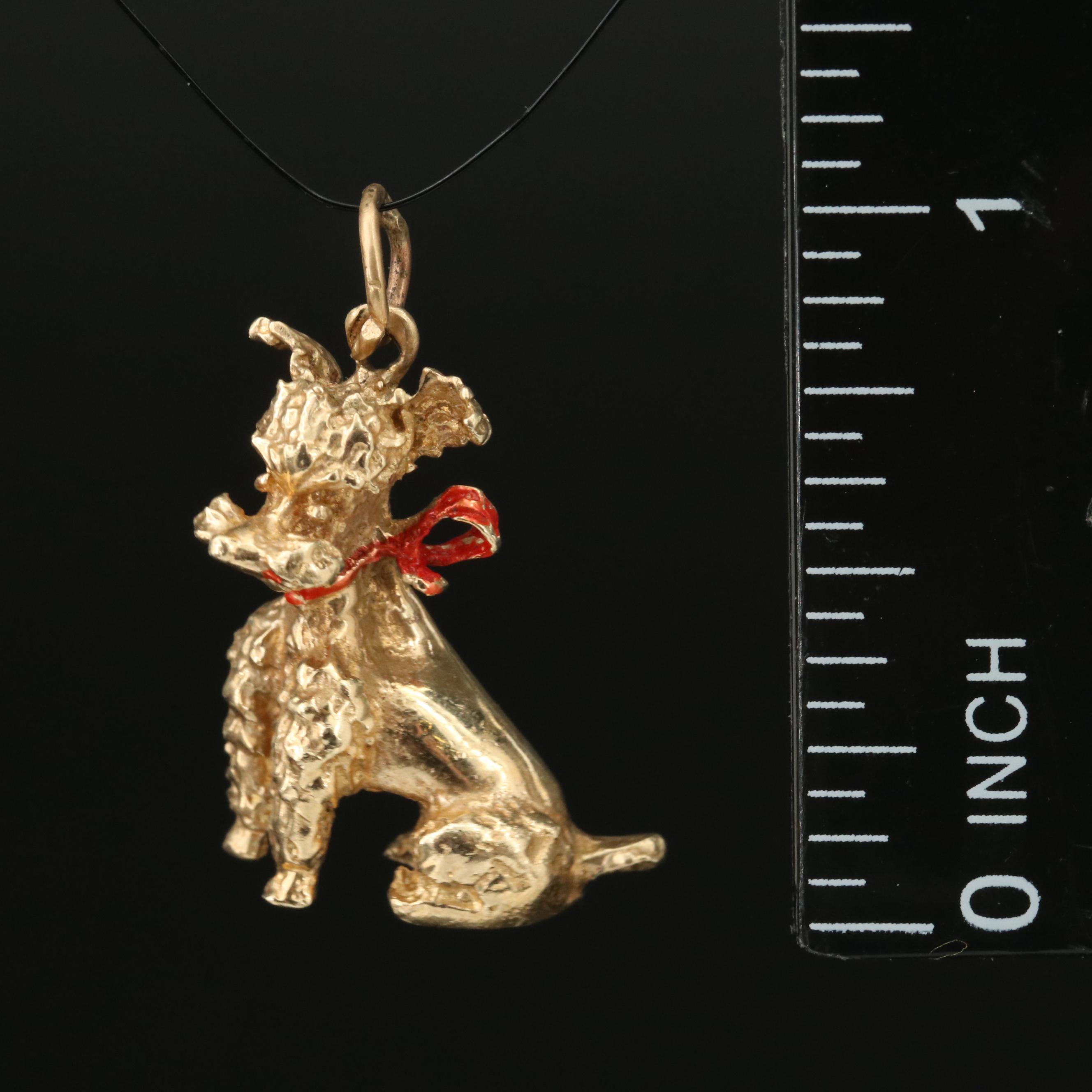 Vintage 14K Enamel Poodle Dog Charm