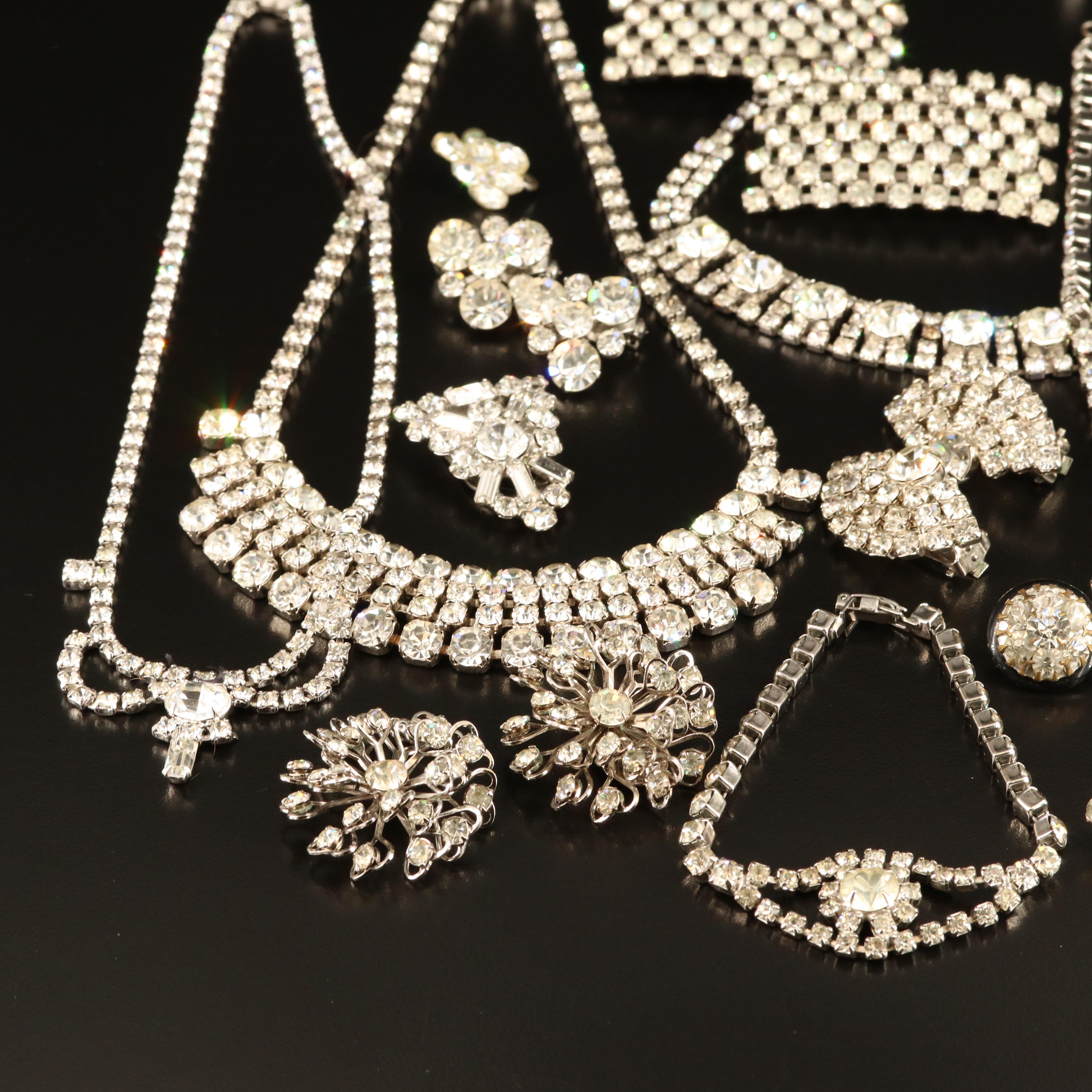 Rhinestone Jewelry Collection Including Sterling