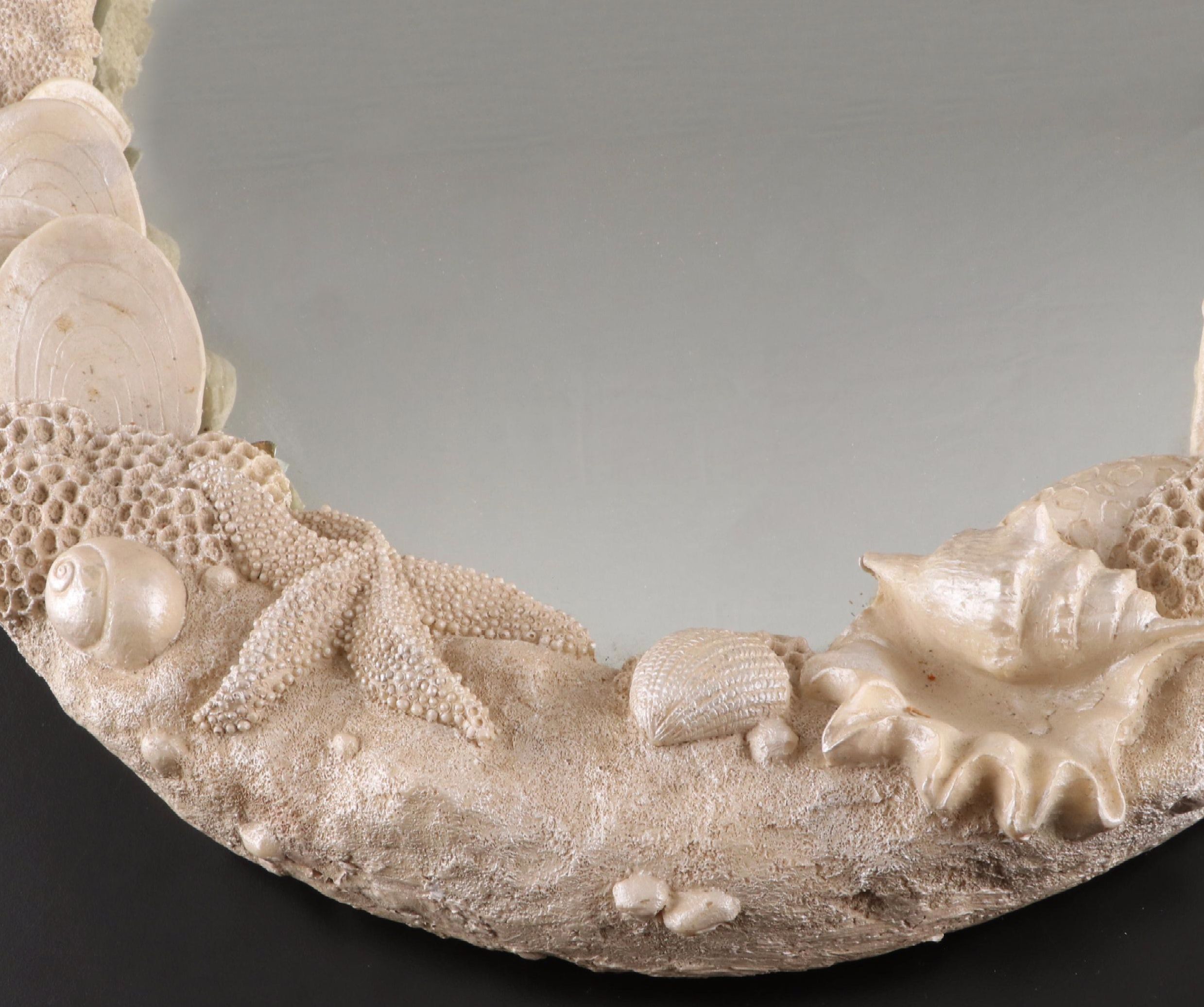 Resin Coral Wall Mirror with Queen Conch and Giant Triton Shells