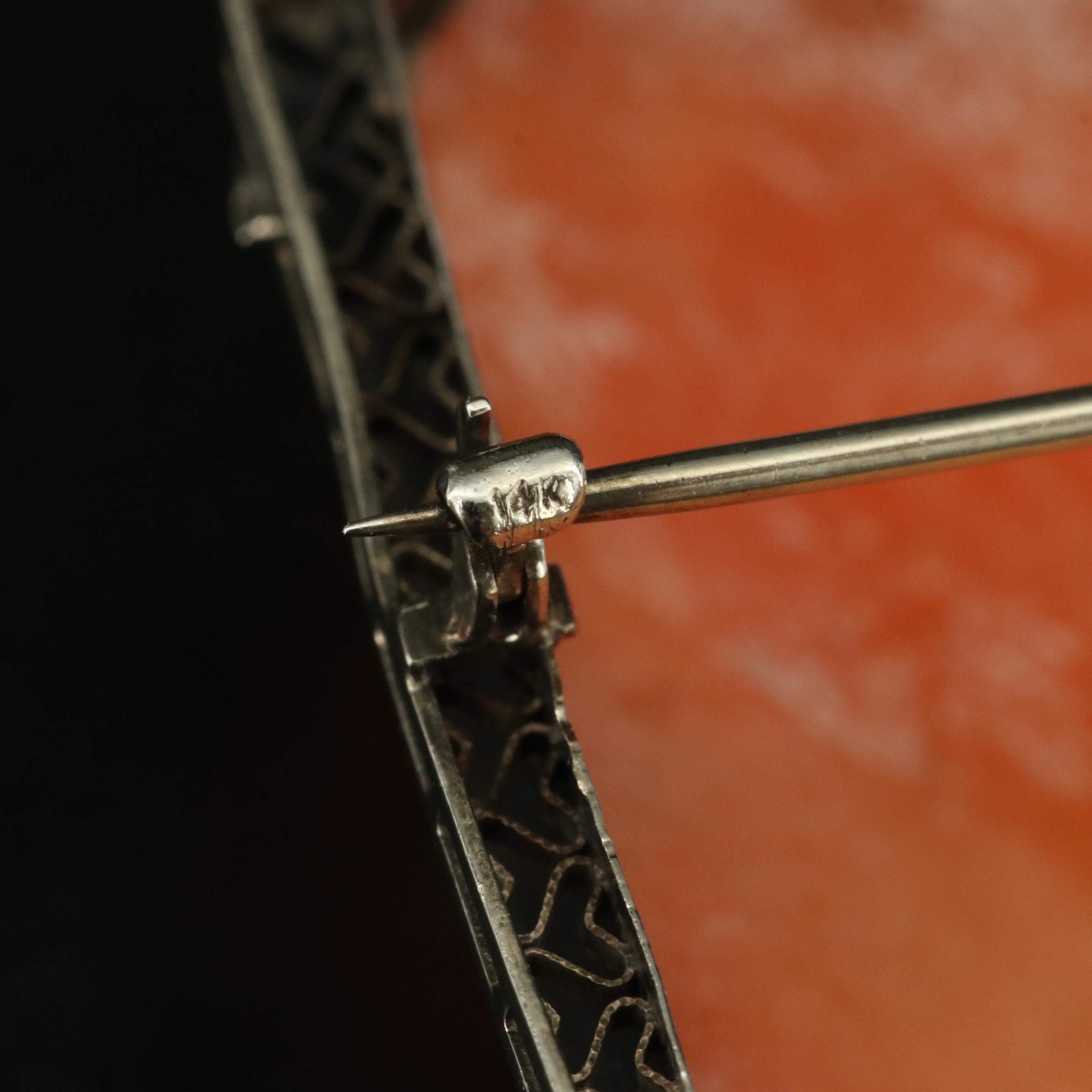 1930s 14K Shell and Diamond Cameo Habillé Converter Brooch on Sterling Necklace