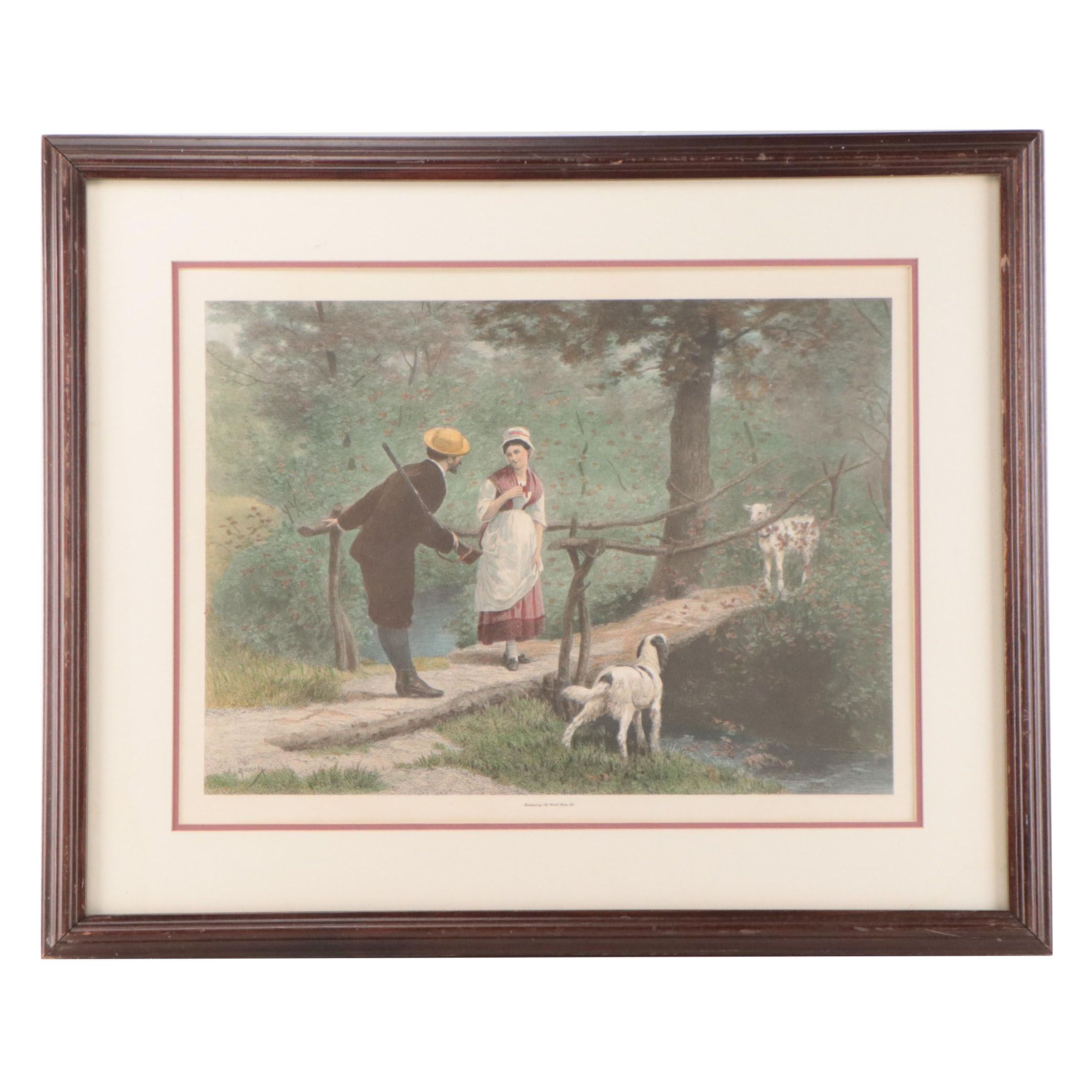 Hand-Colored Halftone After Edmond RuDaux "The Encounter"