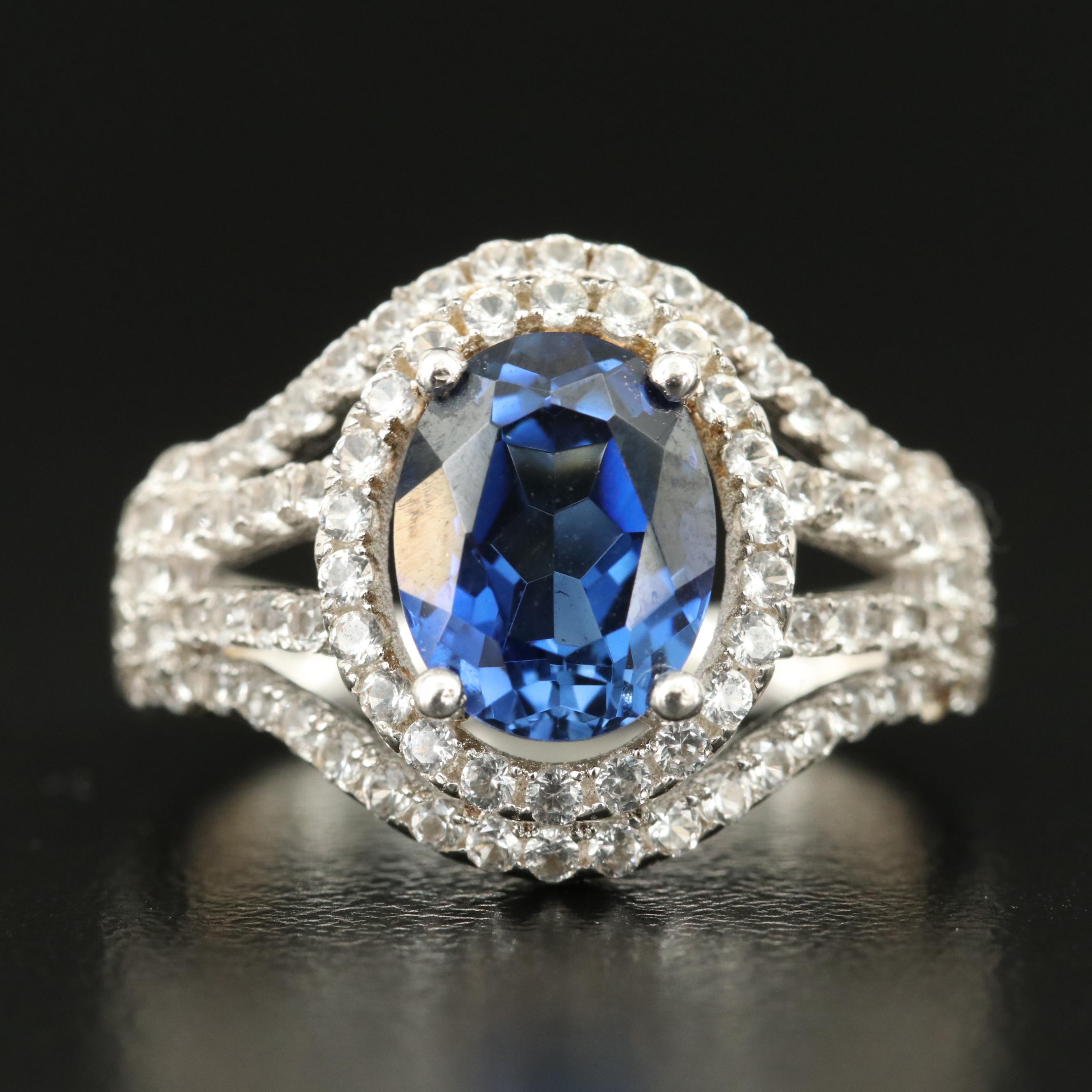 Sterling Sapphire Halo Ring