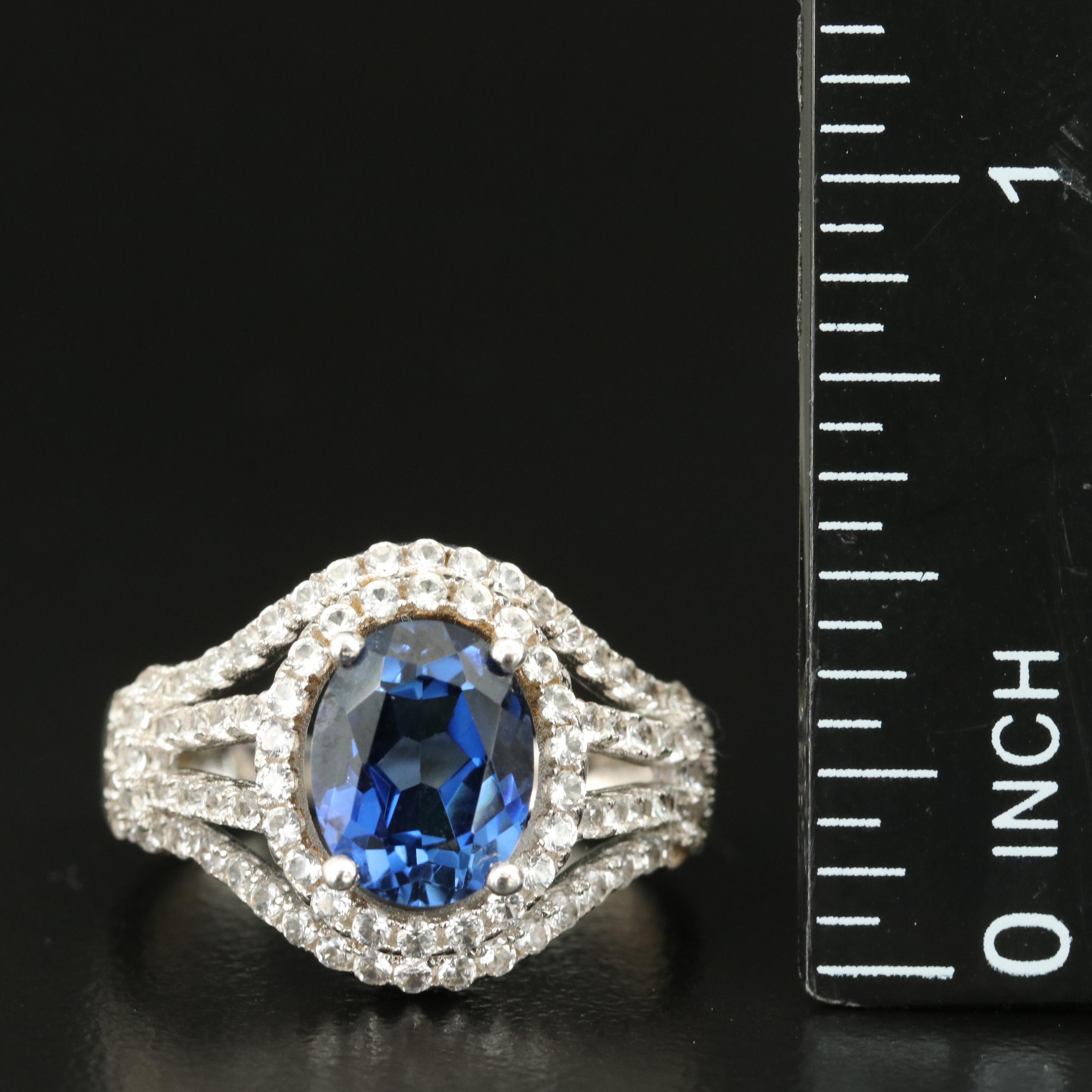 Sterling Sapphire Halo Ring