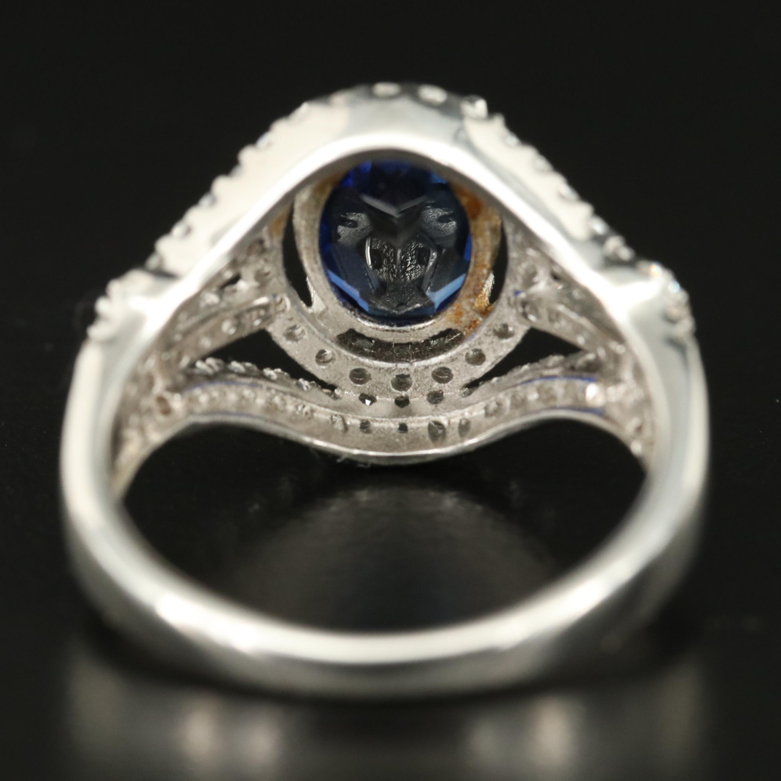 Sterling Sapphire Halo Ring