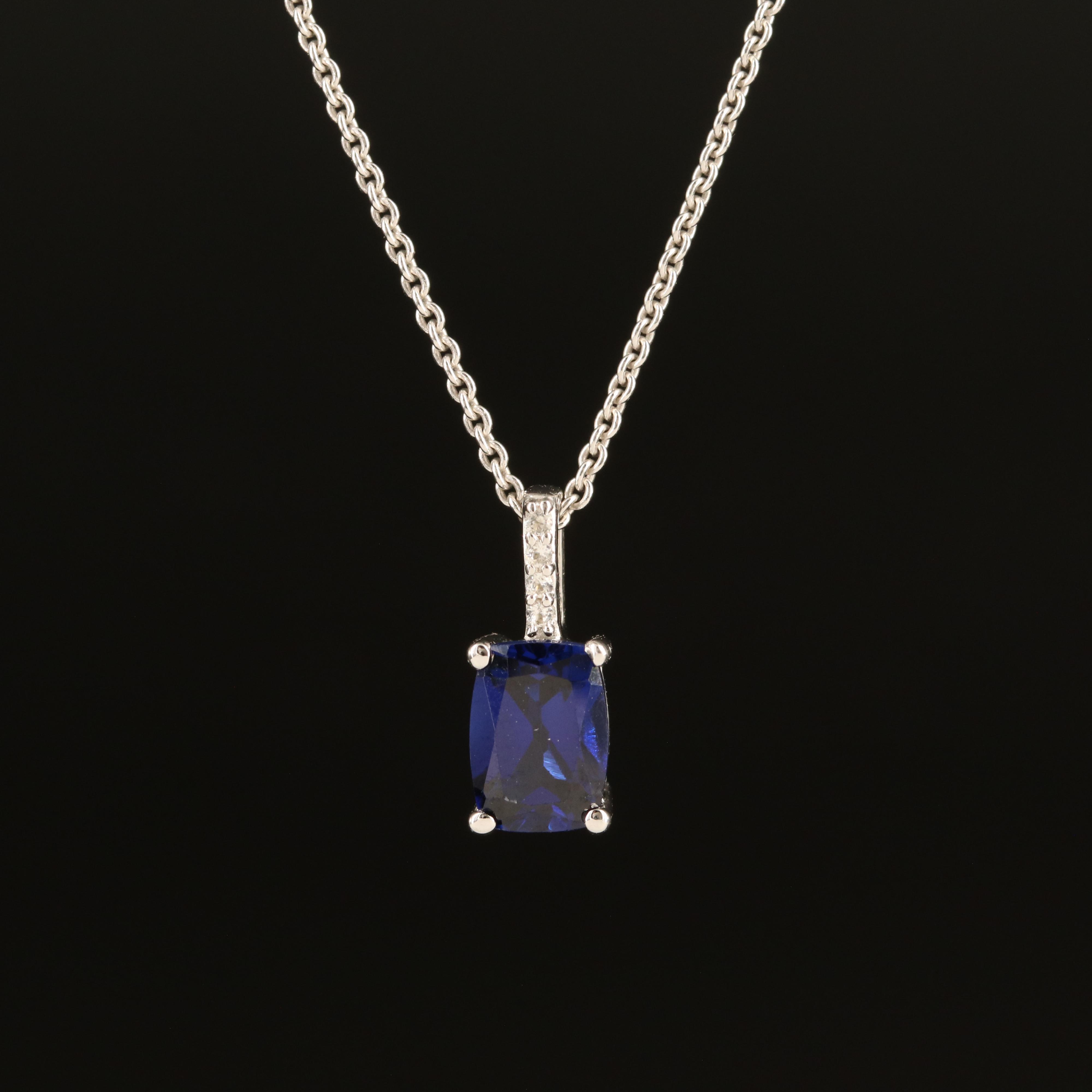 Sterling Sapphire and White Sapphire Pendant Necklace