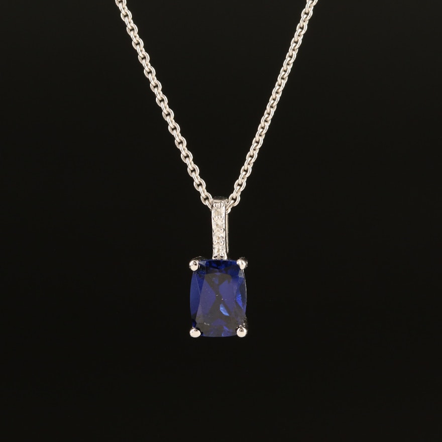 Sterling Sapphire and White Sapphire Pendant Necklace