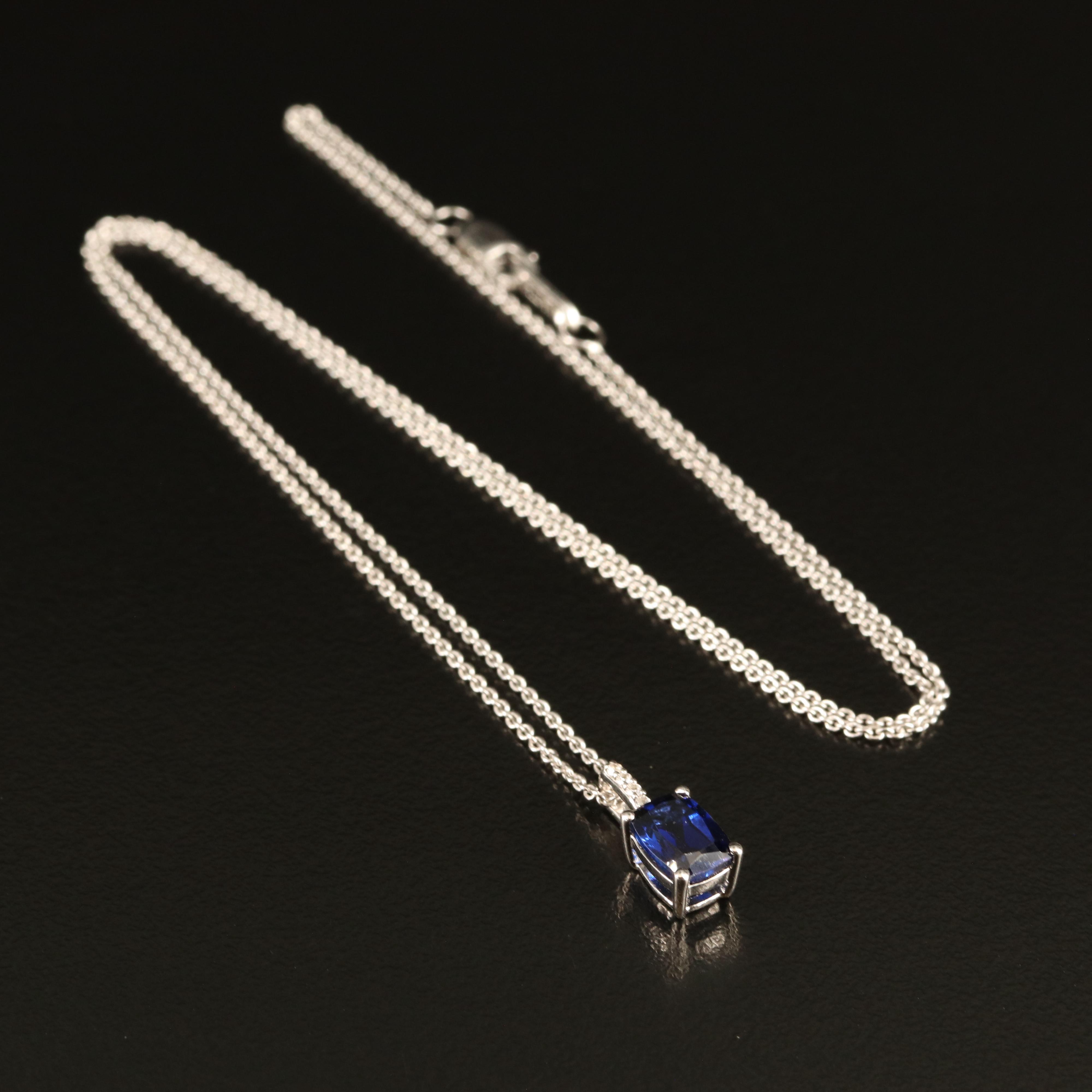 Sterling Sapphire and White Sapphire Pendant Necklace